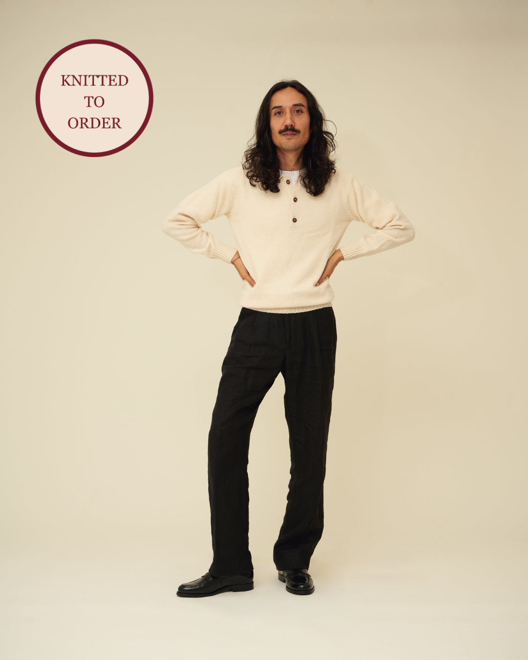 Merino Lambswool Rugby Jumper - Ecru (Knitted-to-Order)