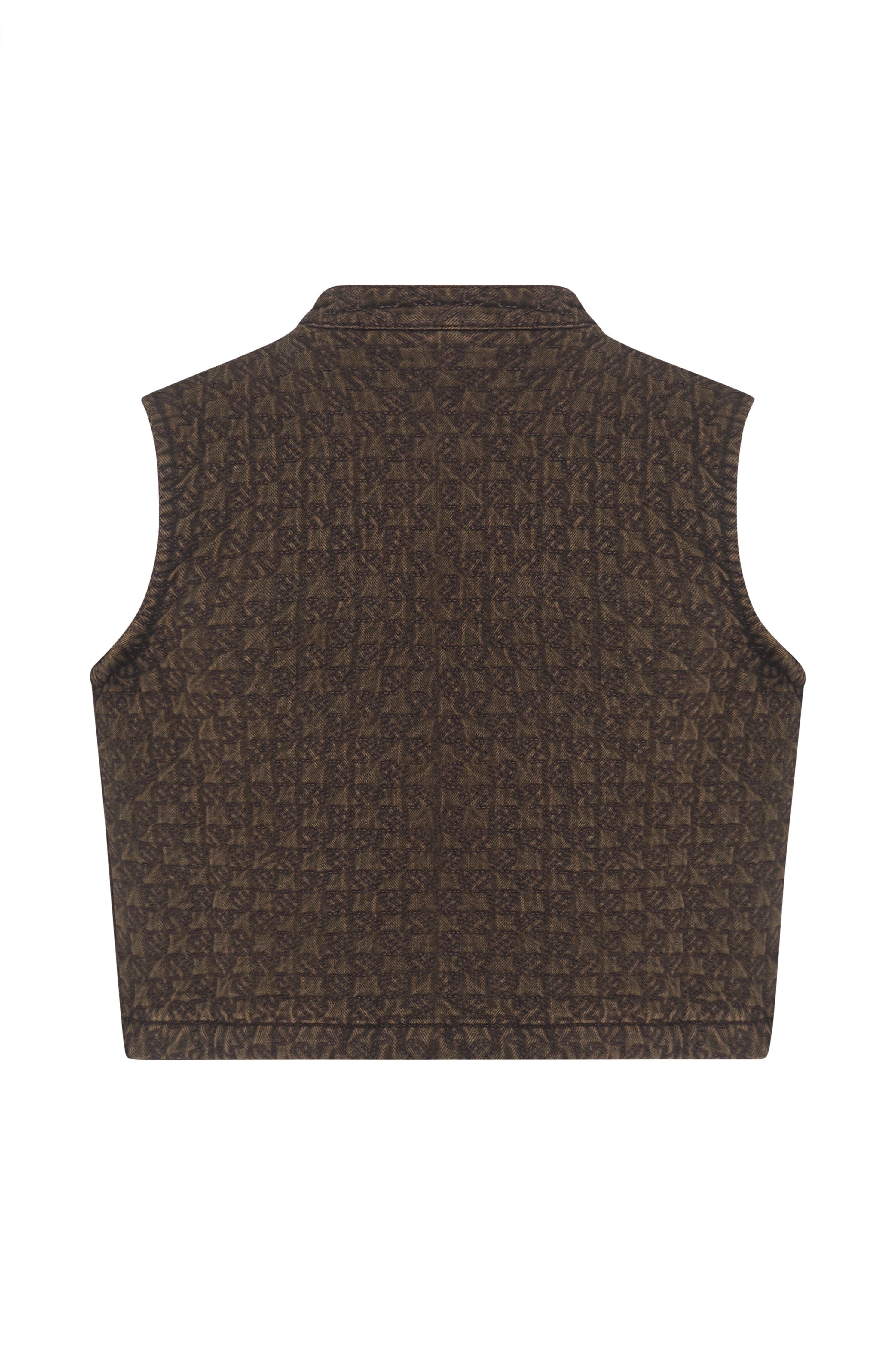 Pablo Quilted Denim Vest in Houndstooth Cacao