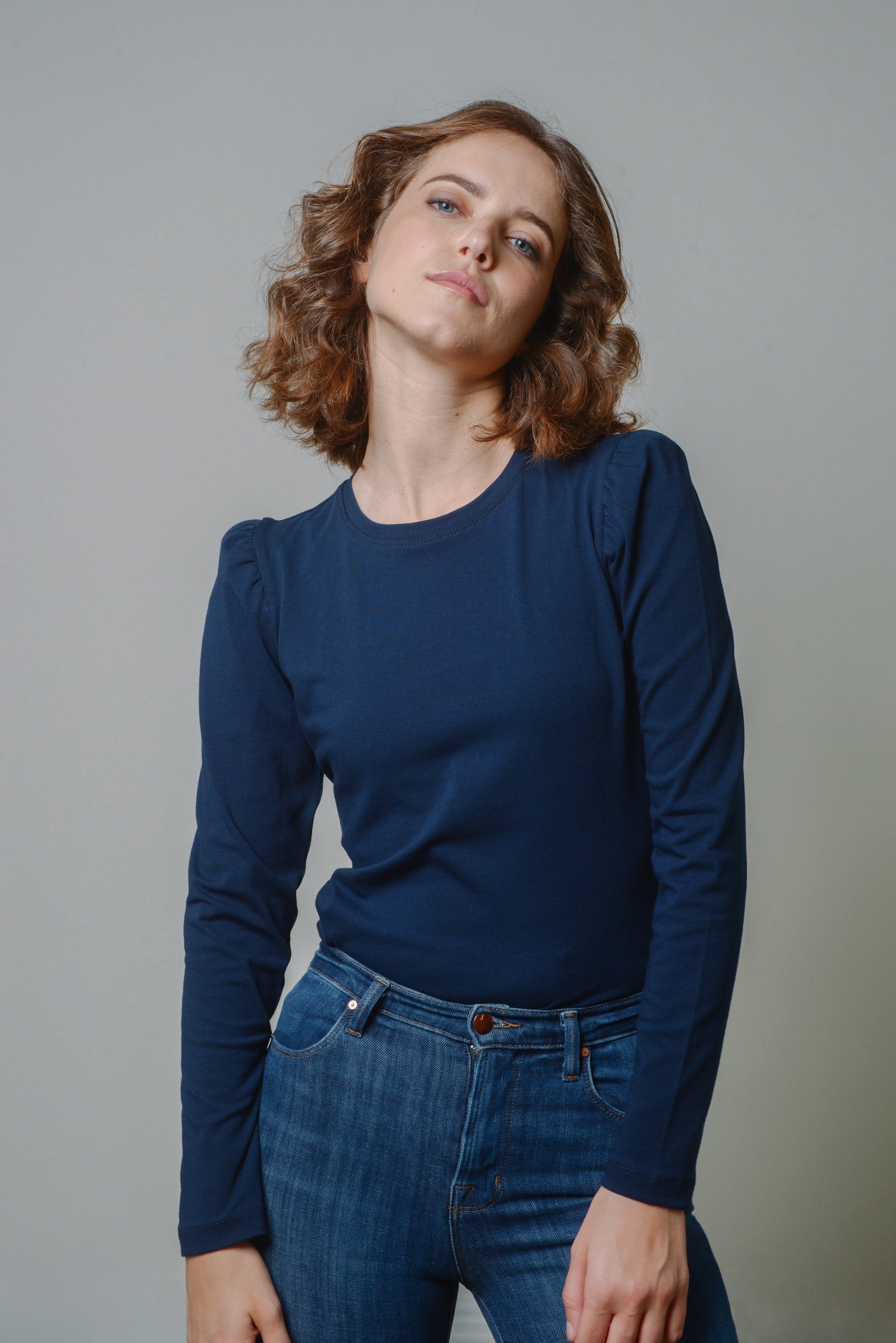 MELANIE-CREW NECK LONG PUFF SLEEVE T-SHIRT