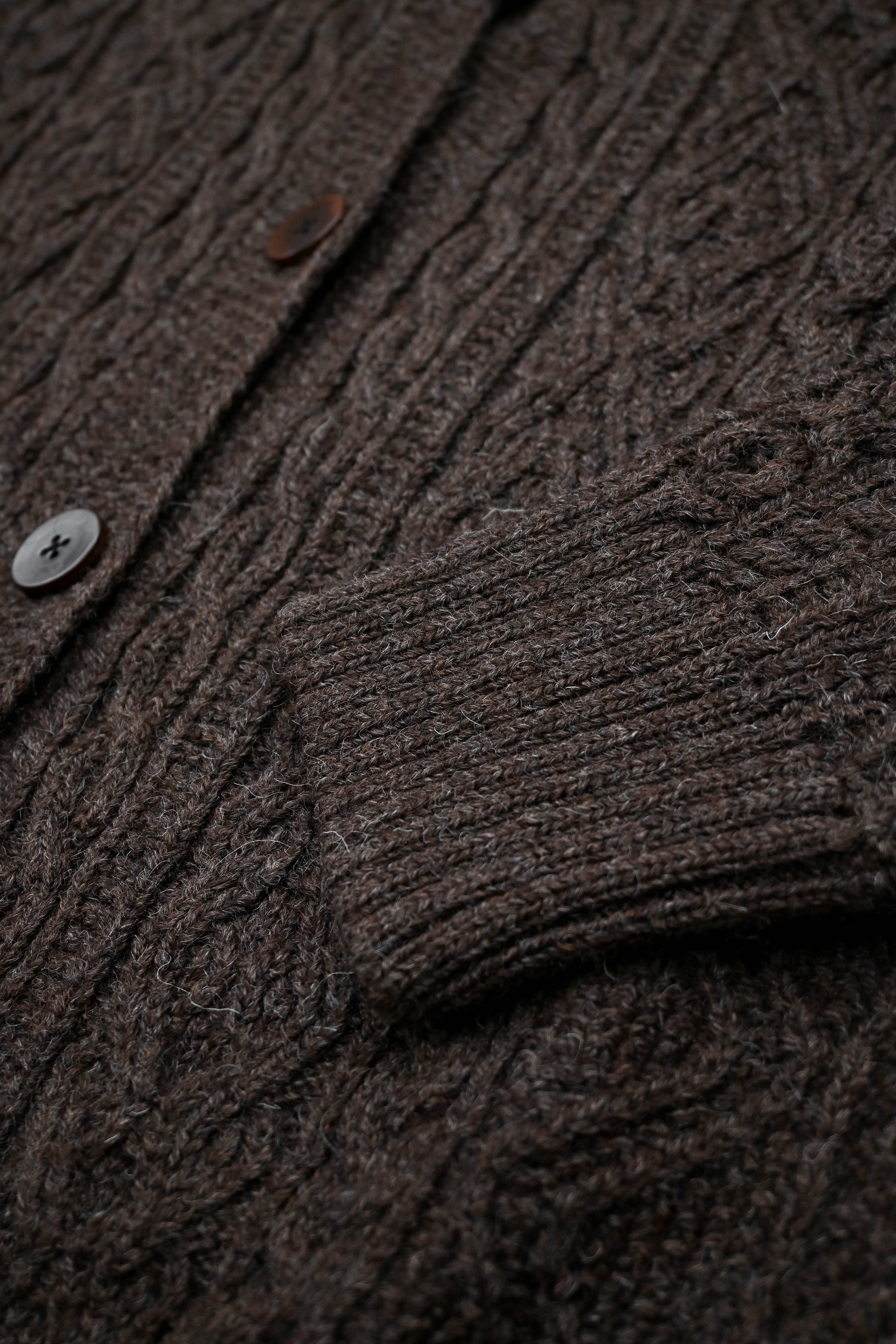 The Freyja British Wool Cable Cardigan in Peat