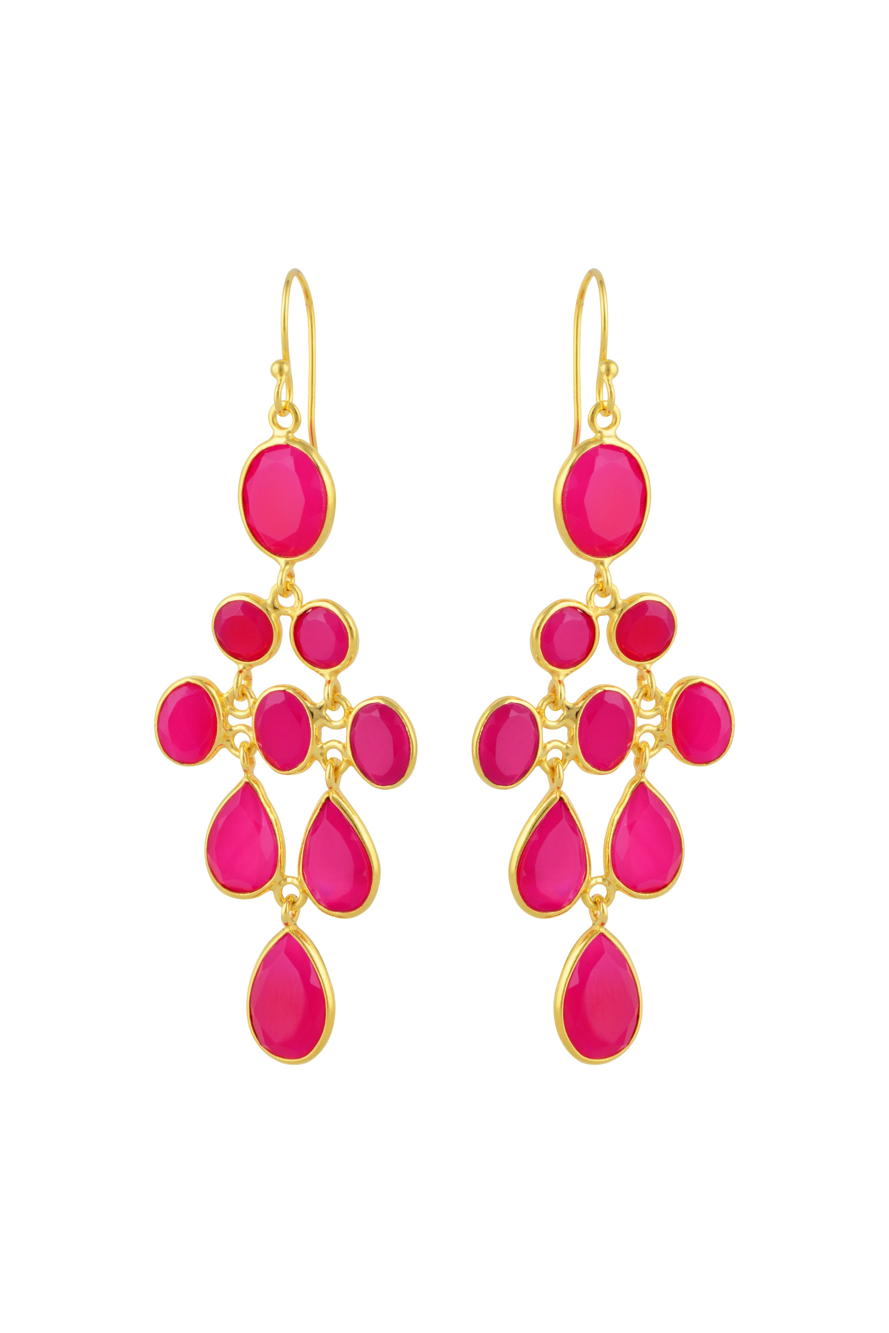 Waterfall Earrings in Gold with Pink Chalcedony