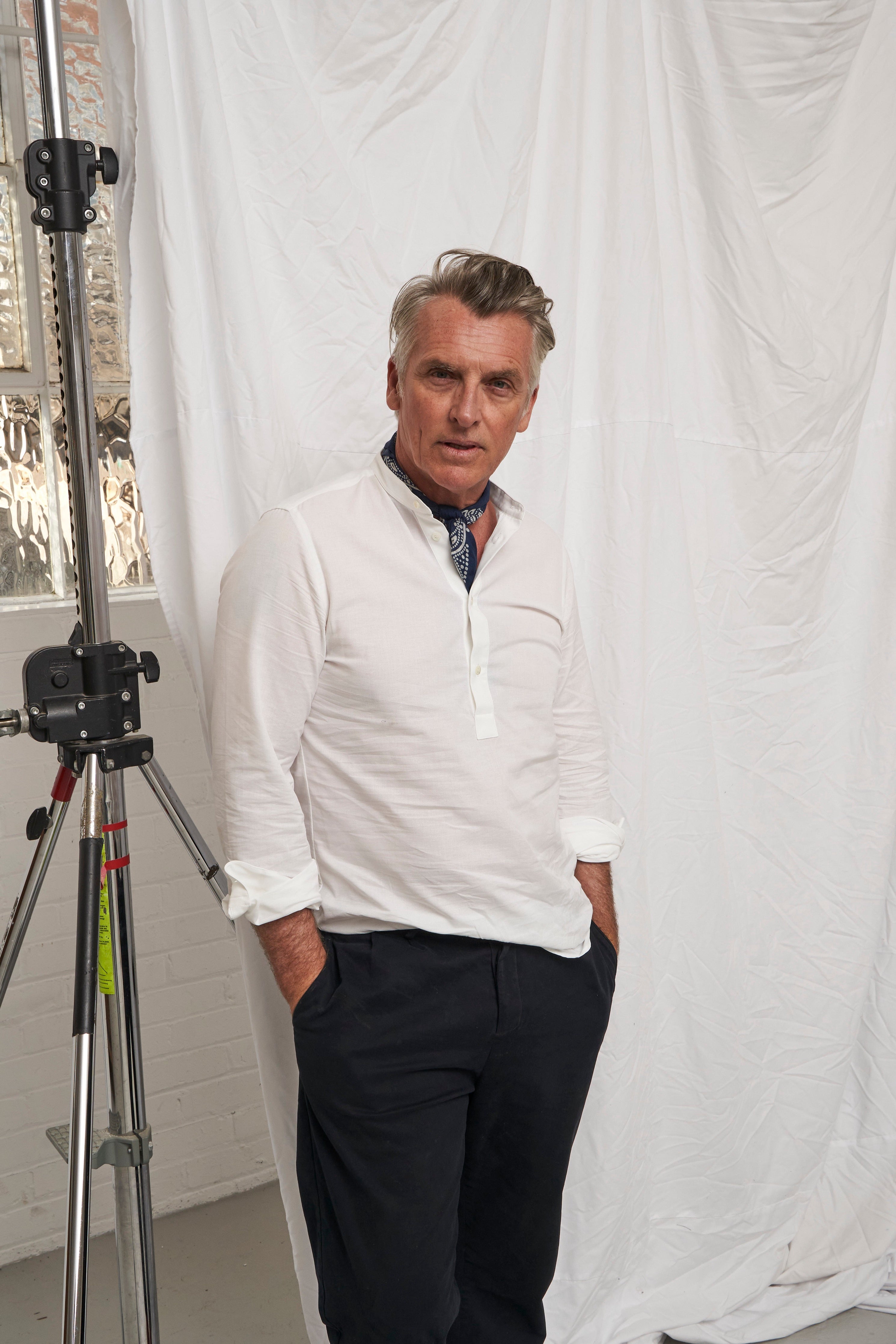 Recycled White Nehru Collar Popover Shirt