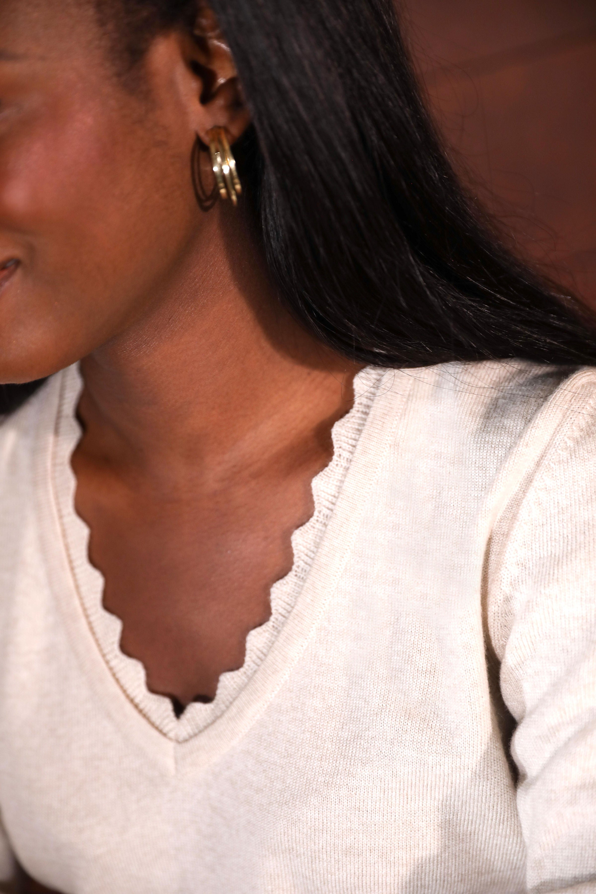 Basic v Neck Sweater - Beige