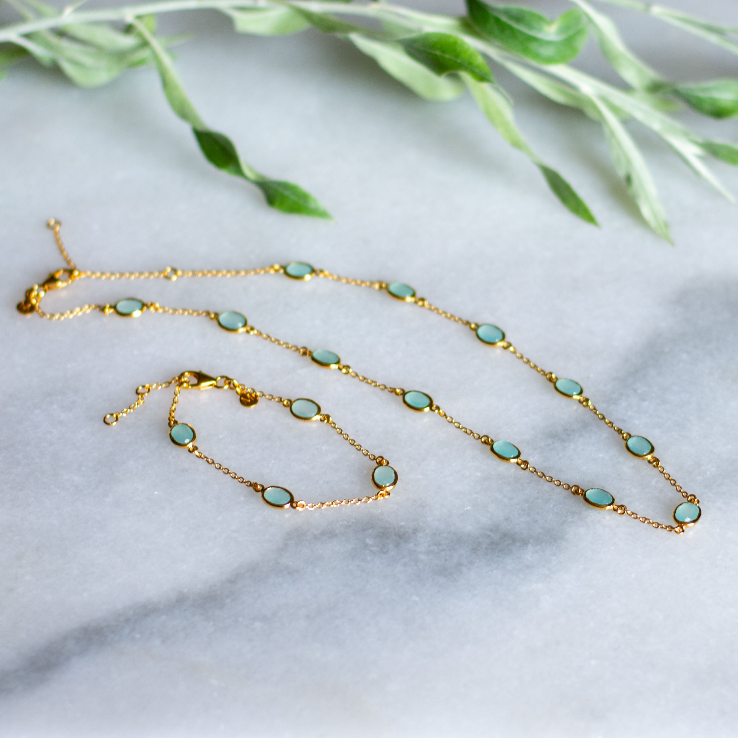 Marilyn Necklace in Gold with Aqua Chalcedony