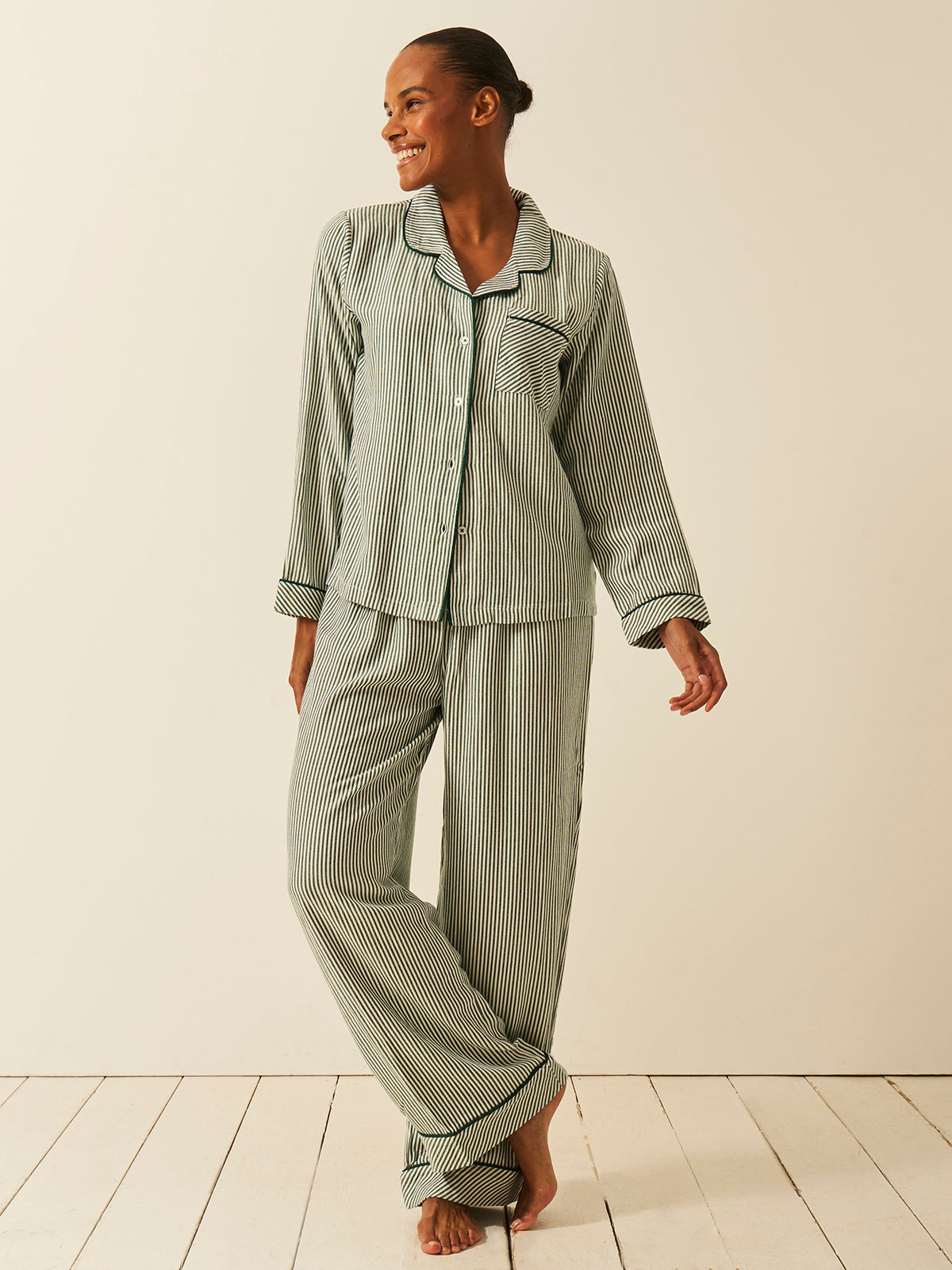 Soft Brushed Woven Pyjama Top - Alpine Stripe