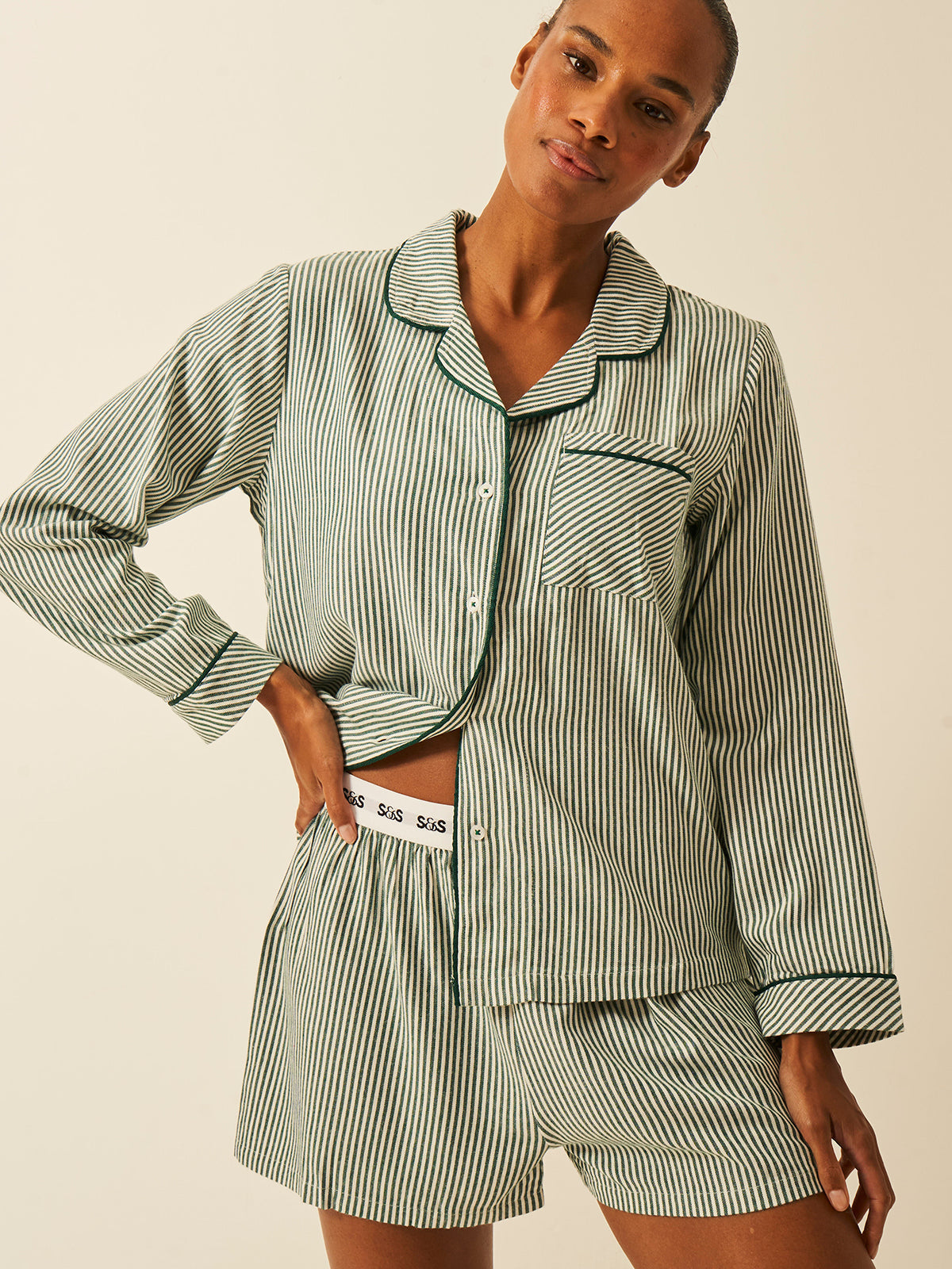 Soft Brushed Woven Pyjama Shorts - Alpine Stripe