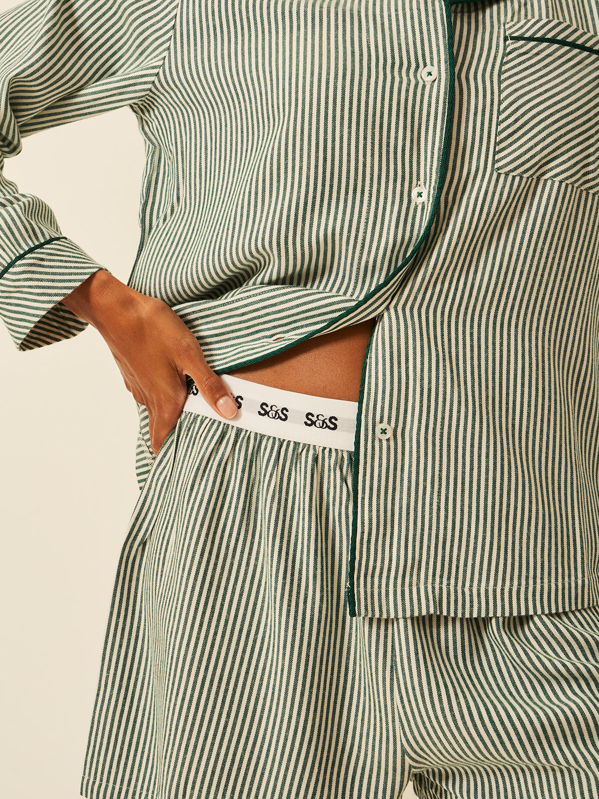 Soft Brushed Woven Pyjama Shorts - Alpine Stripe