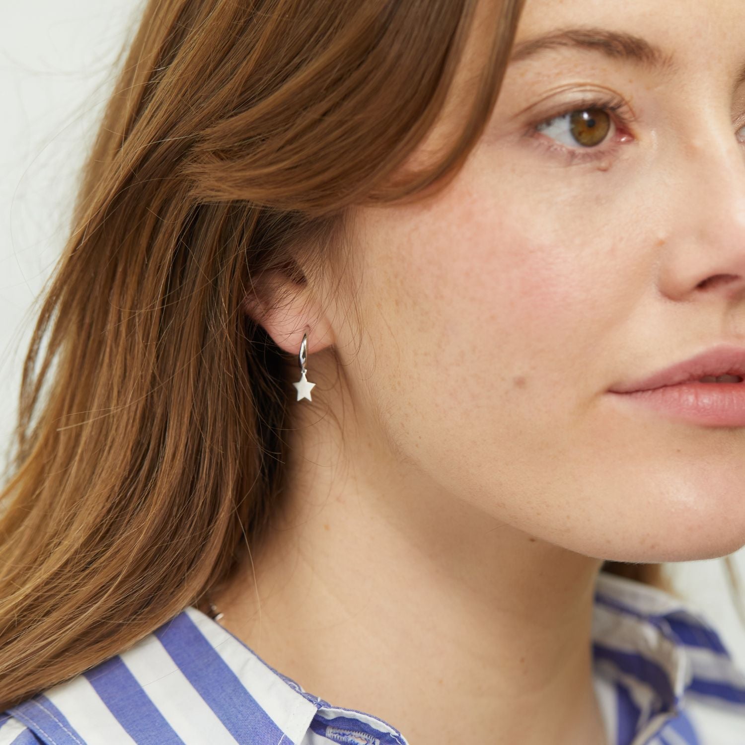Alta Silver Moon Hoop Earrings With Star Drops