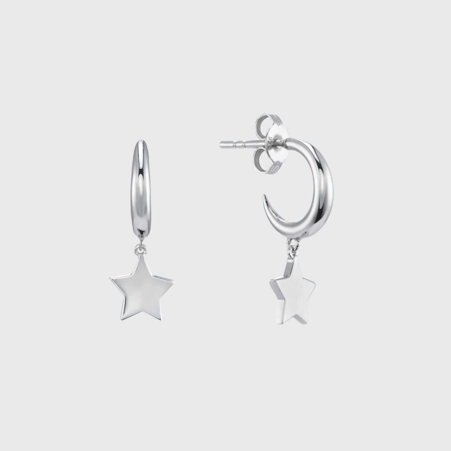 Alta Silver Moon Hoop Earrings With Star Drops