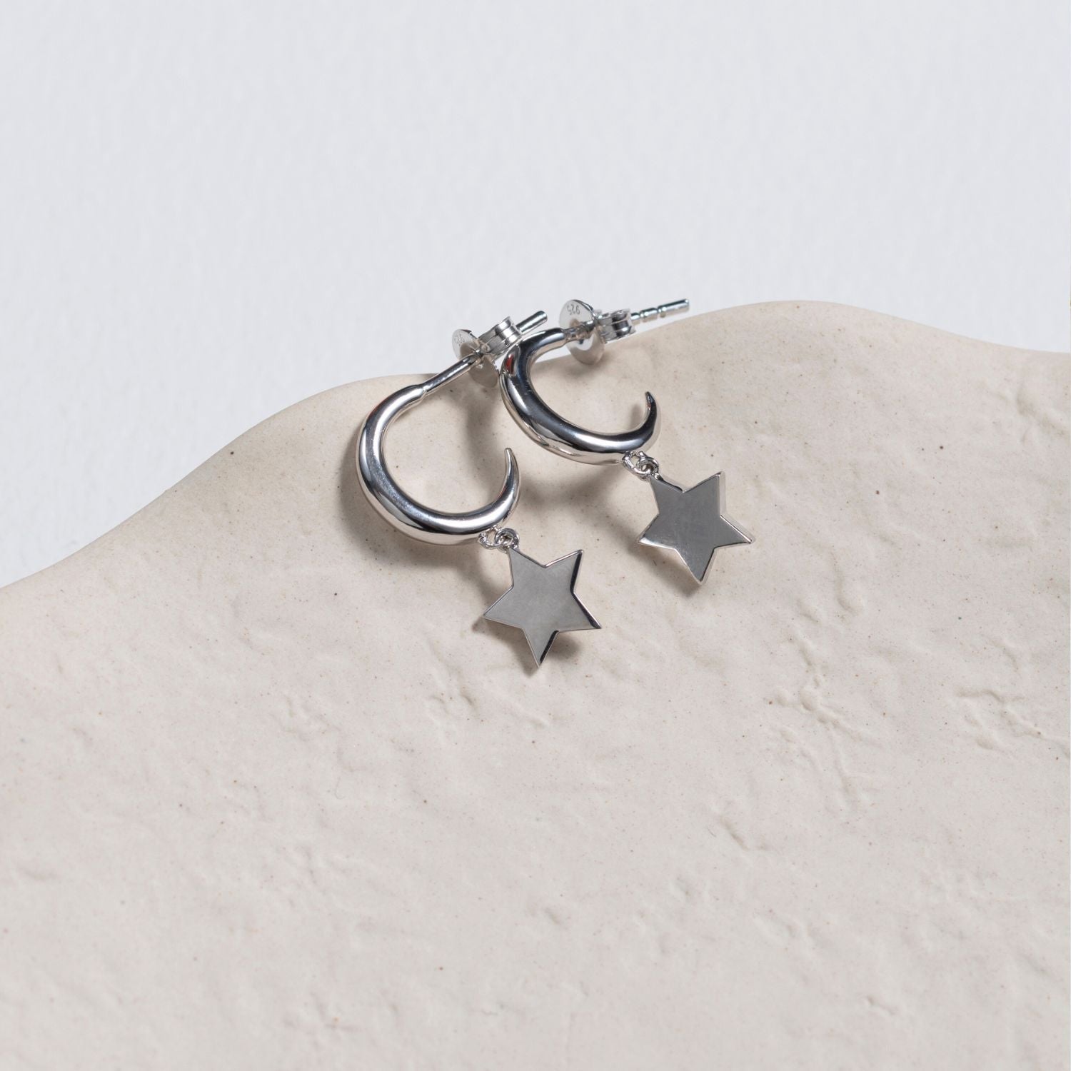 Alta Silver Moon Hoop Earrings With Star Drops