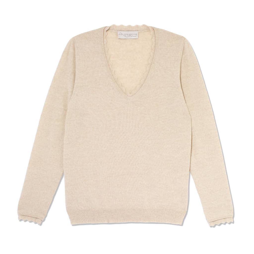 Basic v Neck Sweater - Beige