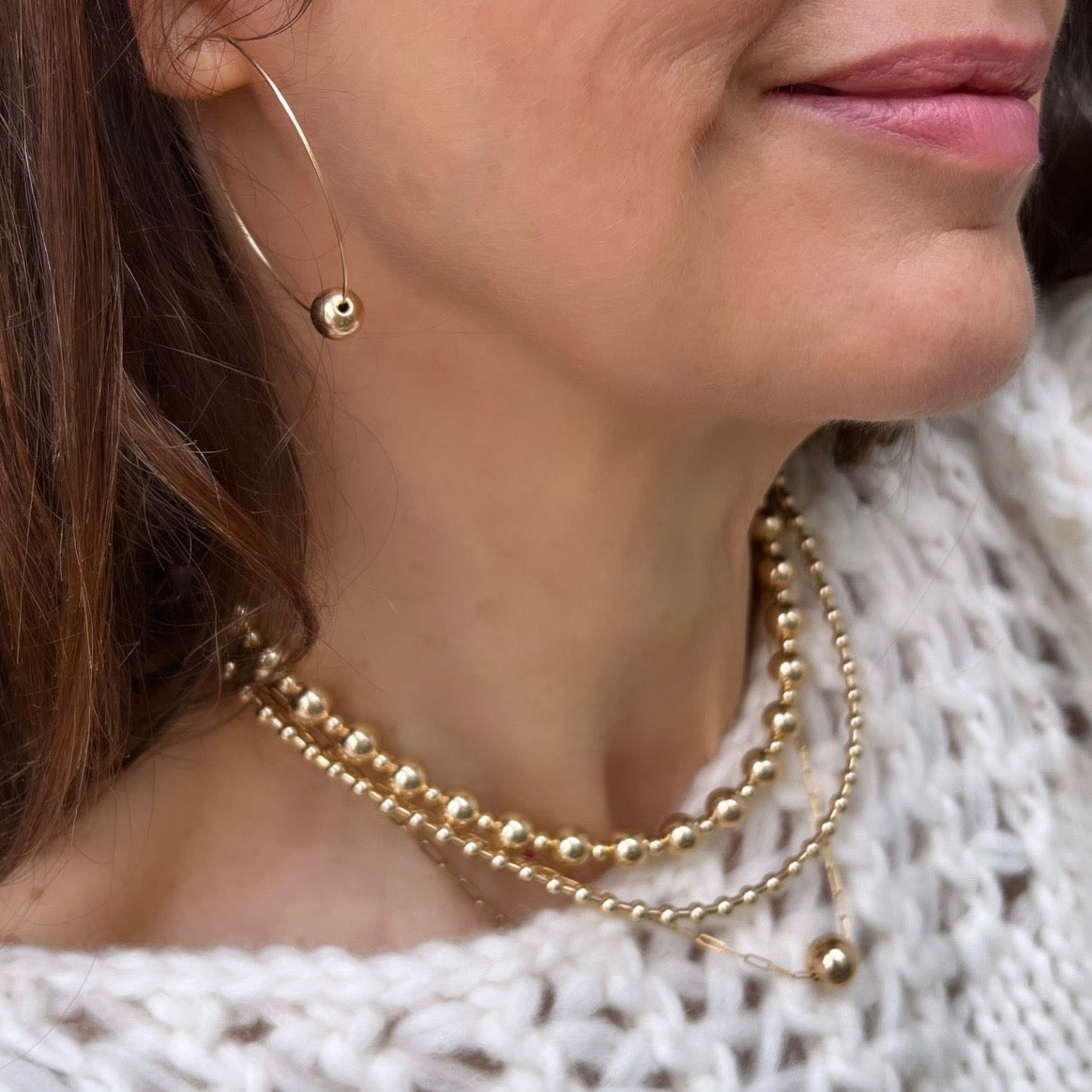 Large Single Gold Bead Hoops