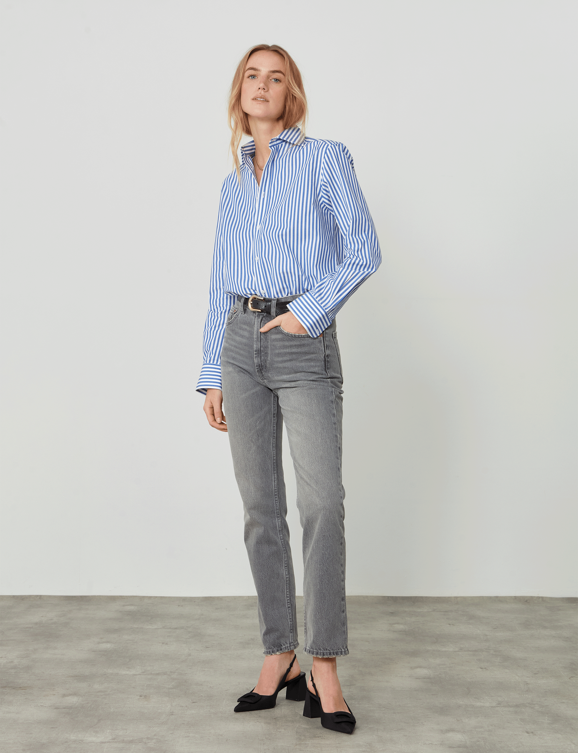 The Boyfriend: Fine Poplin, Royal Blue Stripe