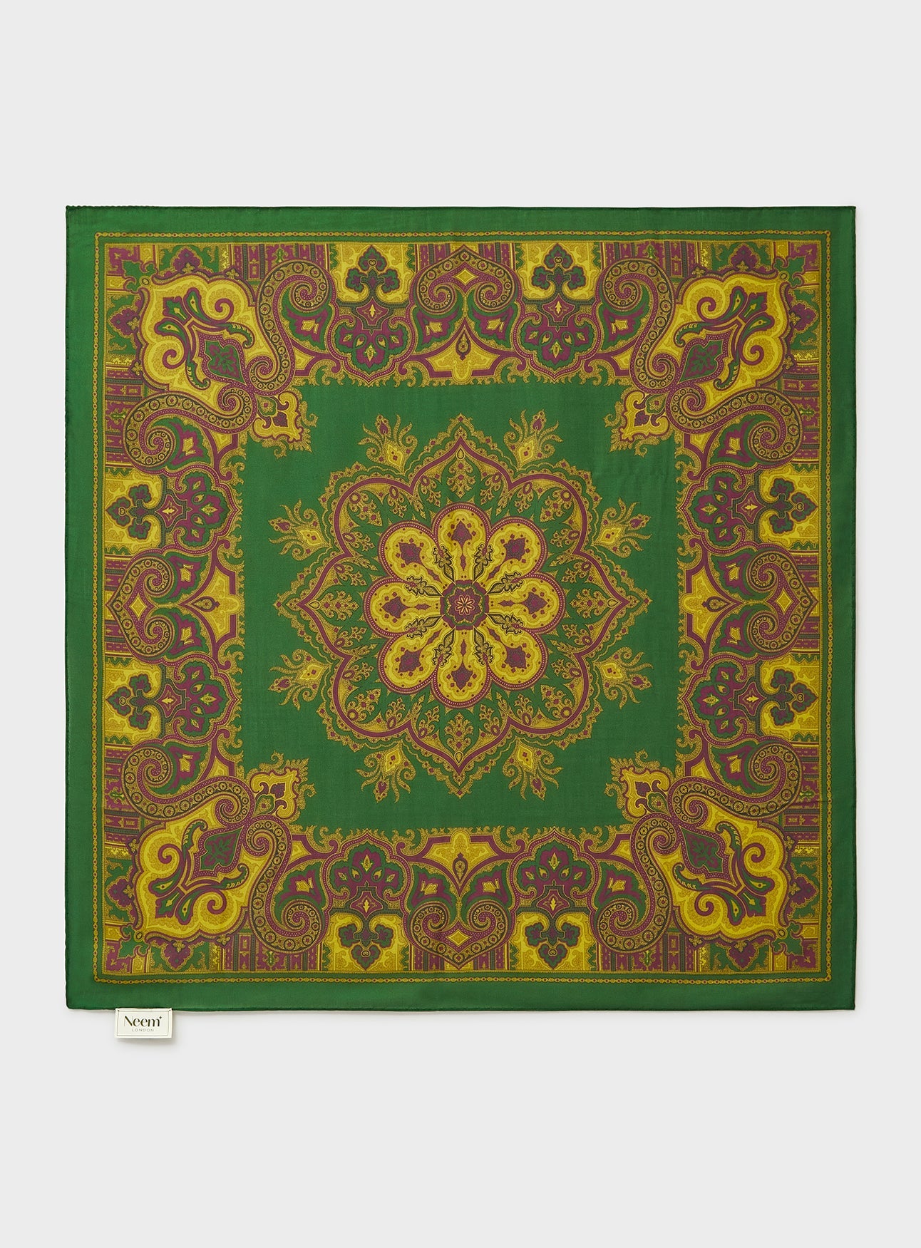Italian Tencel Green Motif and Mustard Print Neck Scarf