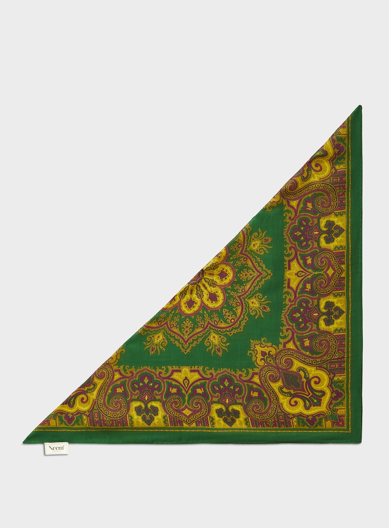 Italian Tencel Green Motif and Mustard Print Neck Scarf