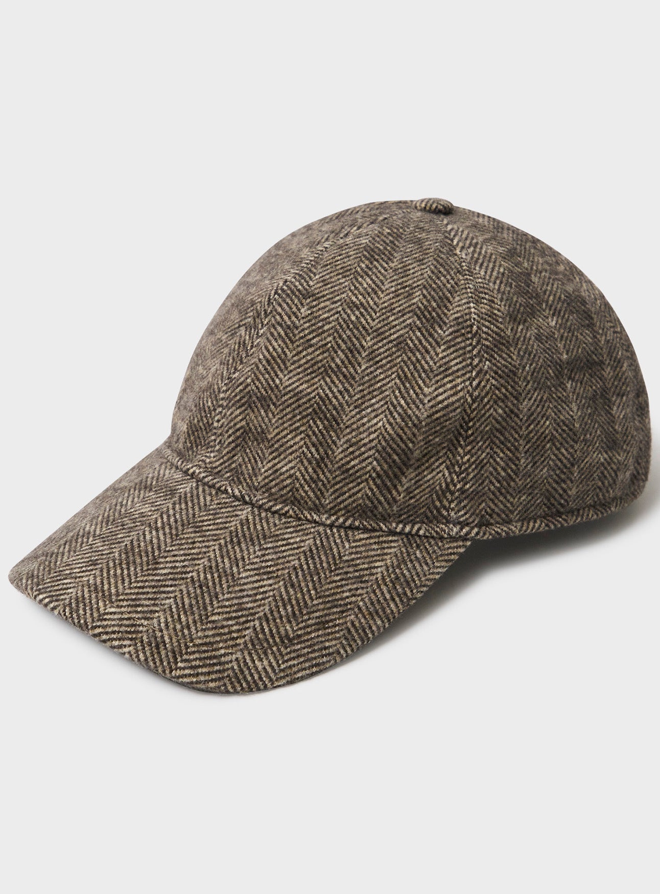 Upcycled Wool Chocolate Herringbone Baseball Cap