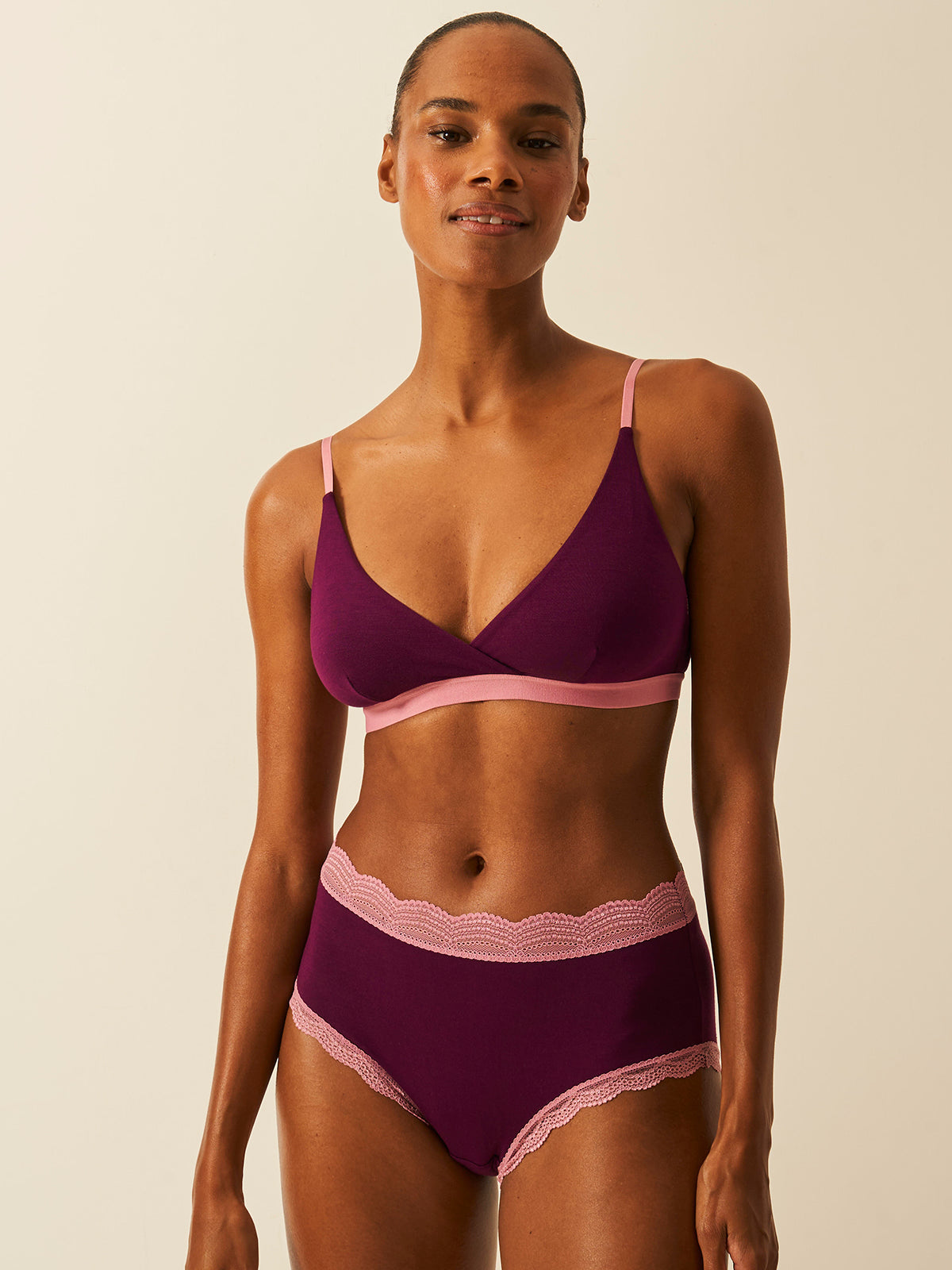 Crossover Bra - Black Cherry & Dusky Pink