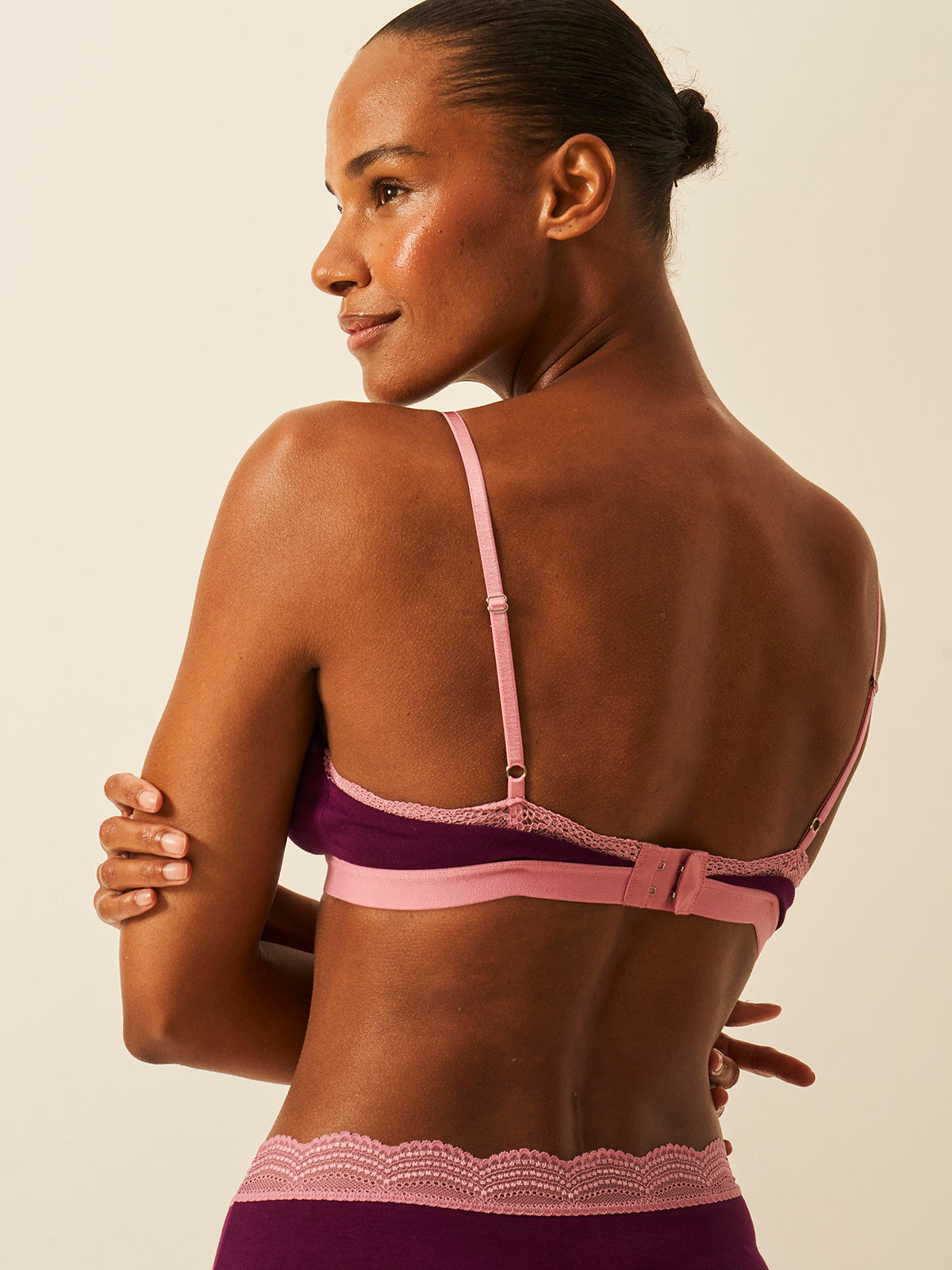 Crossover Bra - Black Cherry & Dusky Pink