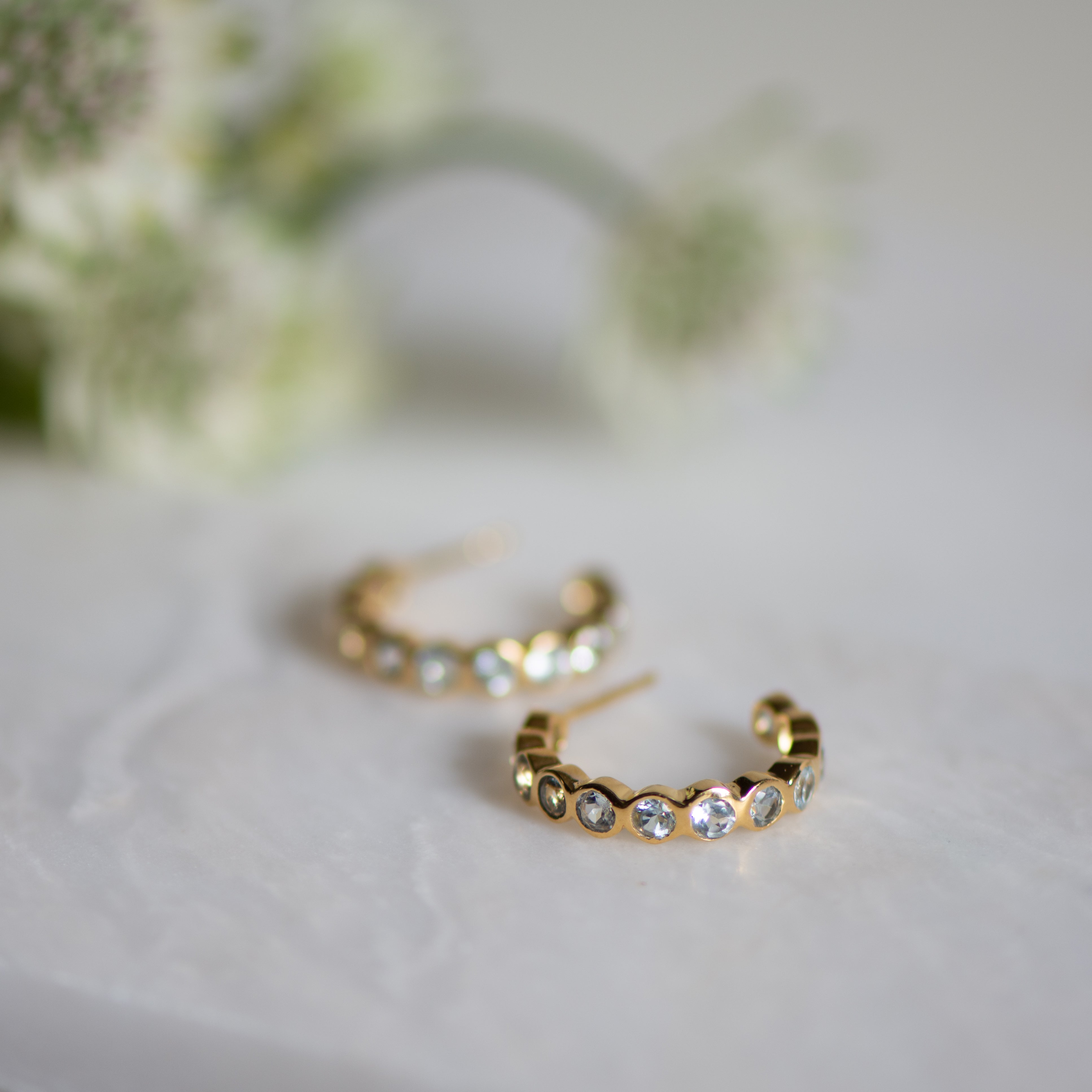 Blue Topaz Gemstone Hoop Studs