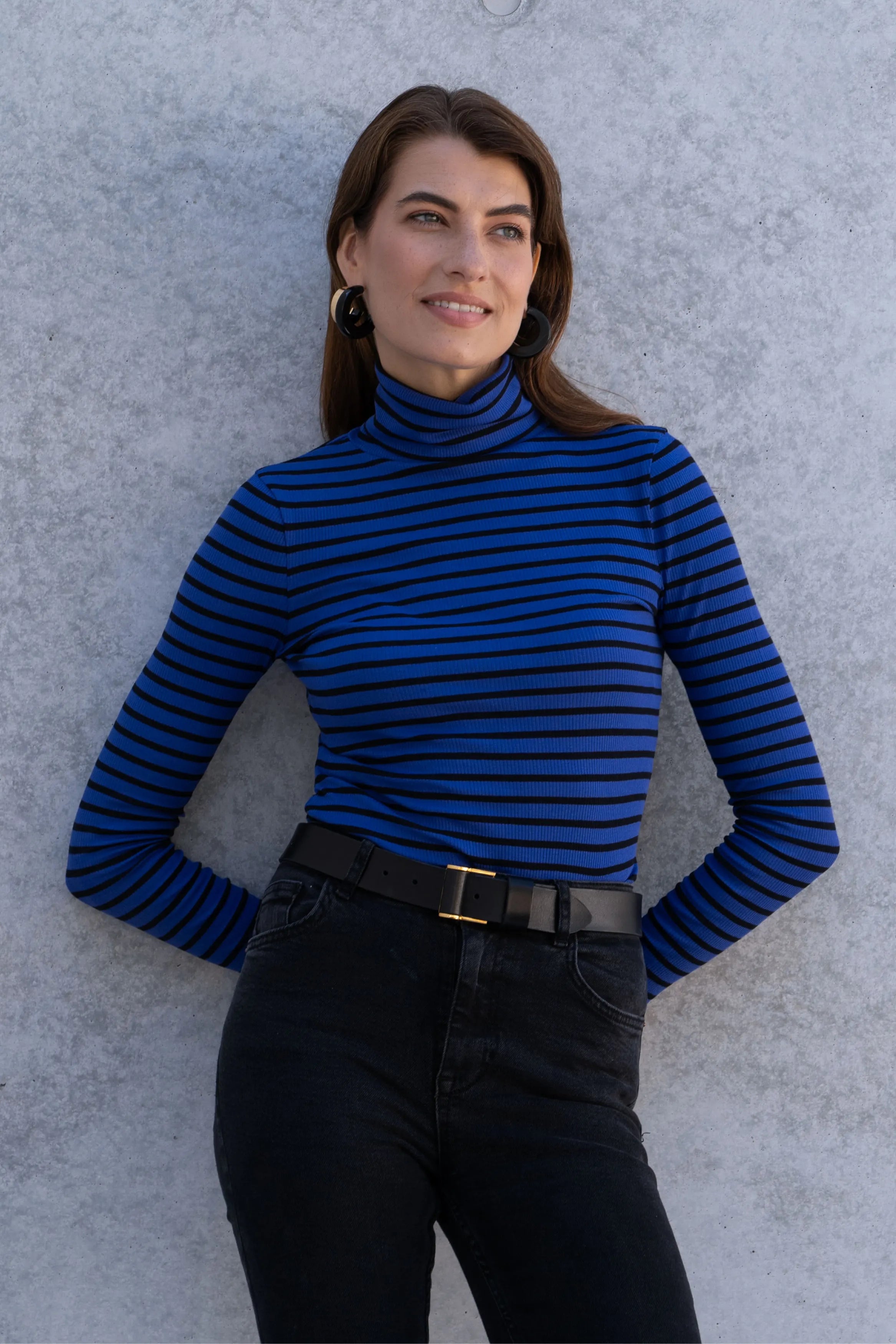 Striped Cotton Roll Neck
