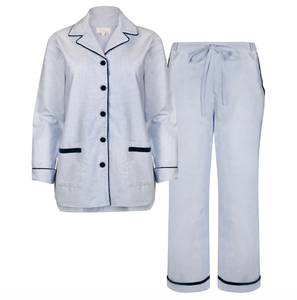 Blue Brushed Cotton Velvet Pyjamas