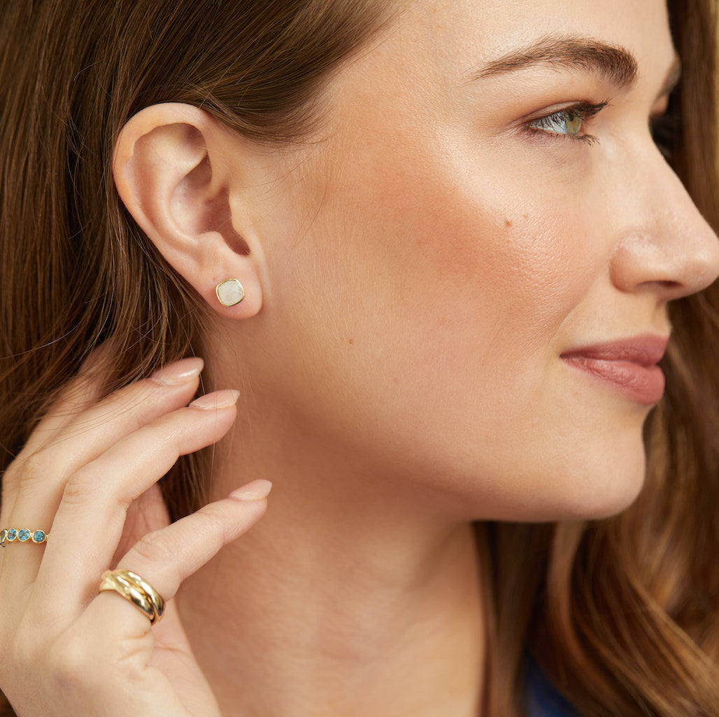 Brooklyn Gold Vermeil Moonstone Cushion Stud Earrings