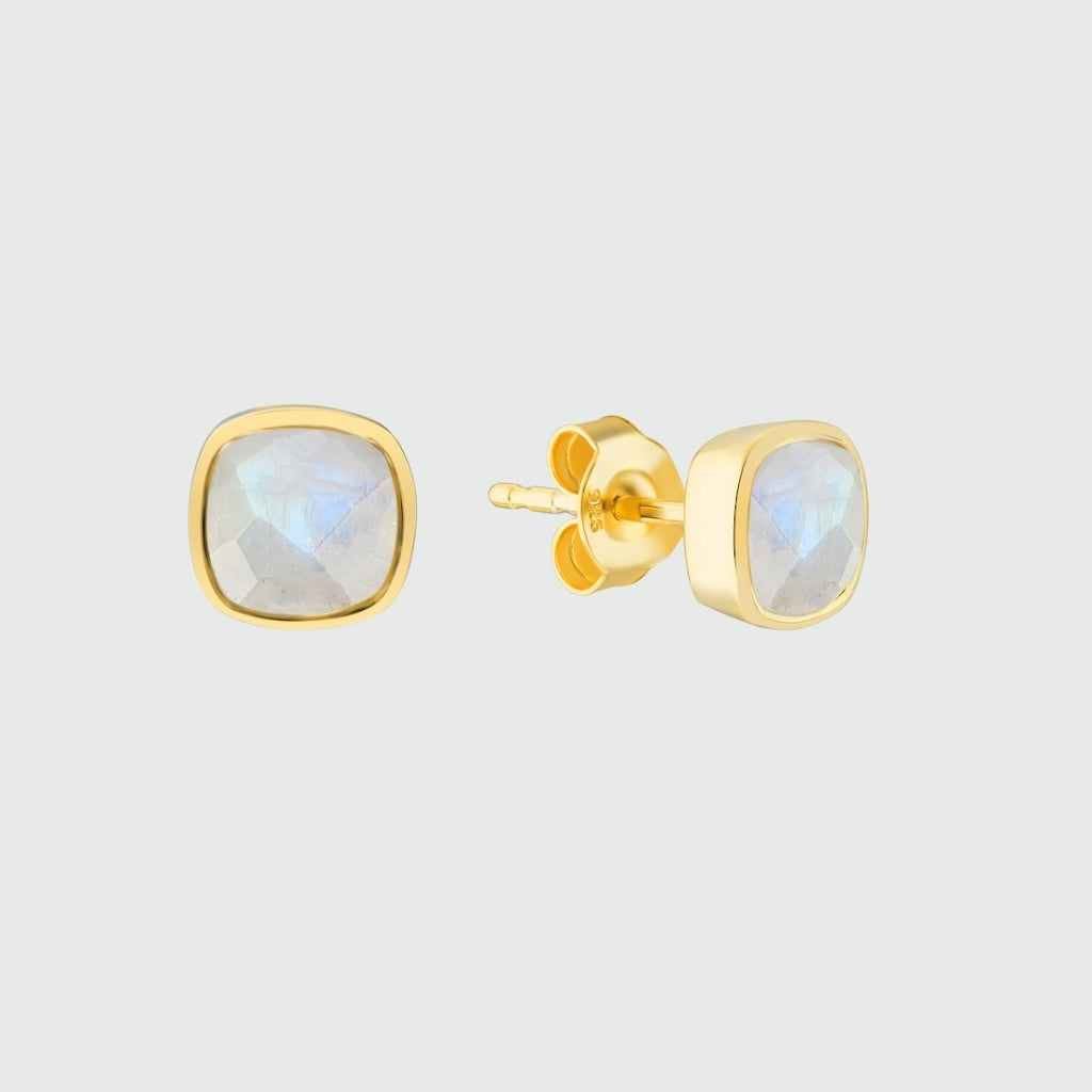 Brooklyn Gold Vermeil Moonstone Cushion Stud Earrings