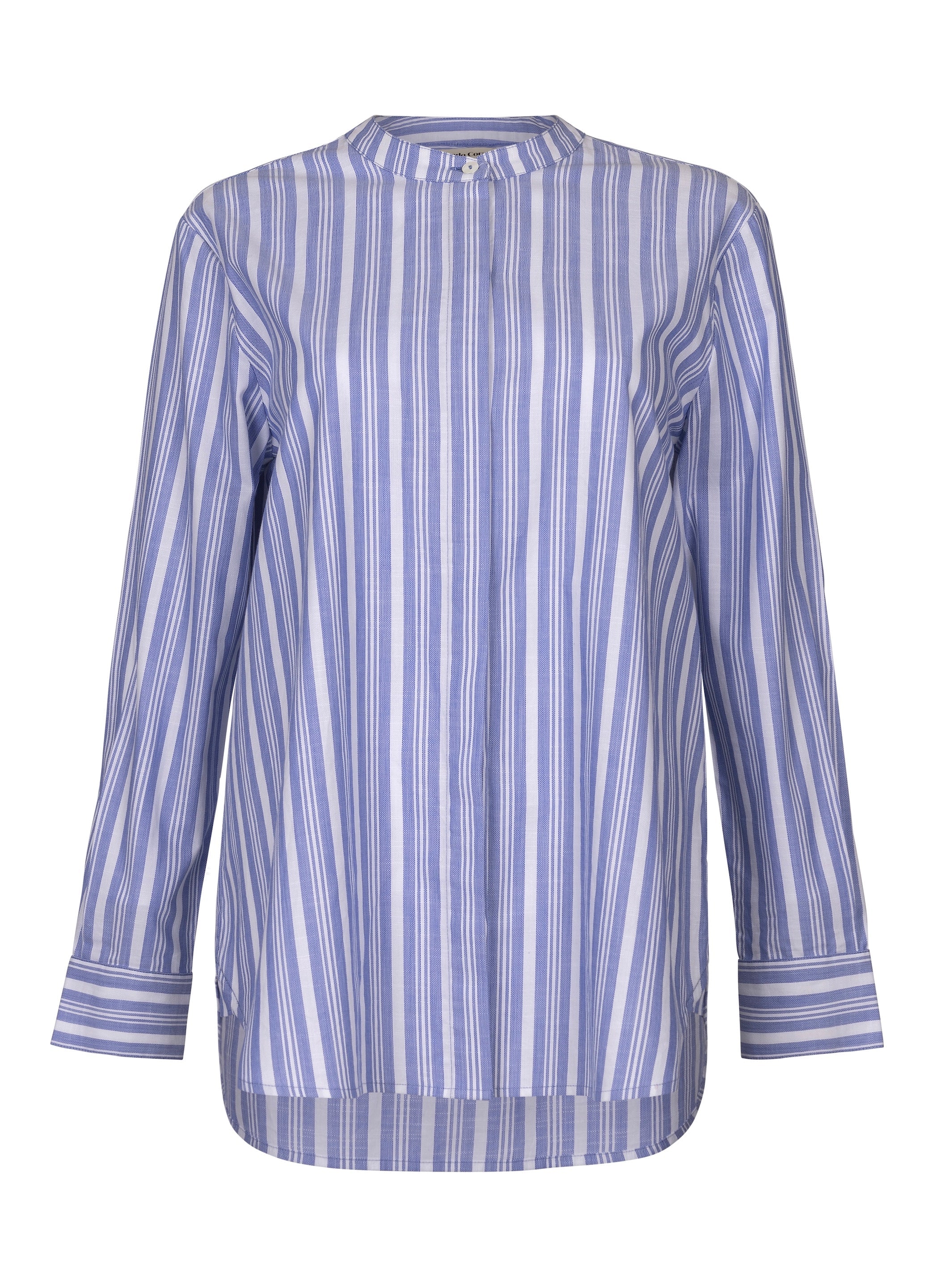 Pierre Shirt - Blue Tented Stripe Woven Linen Cotton
