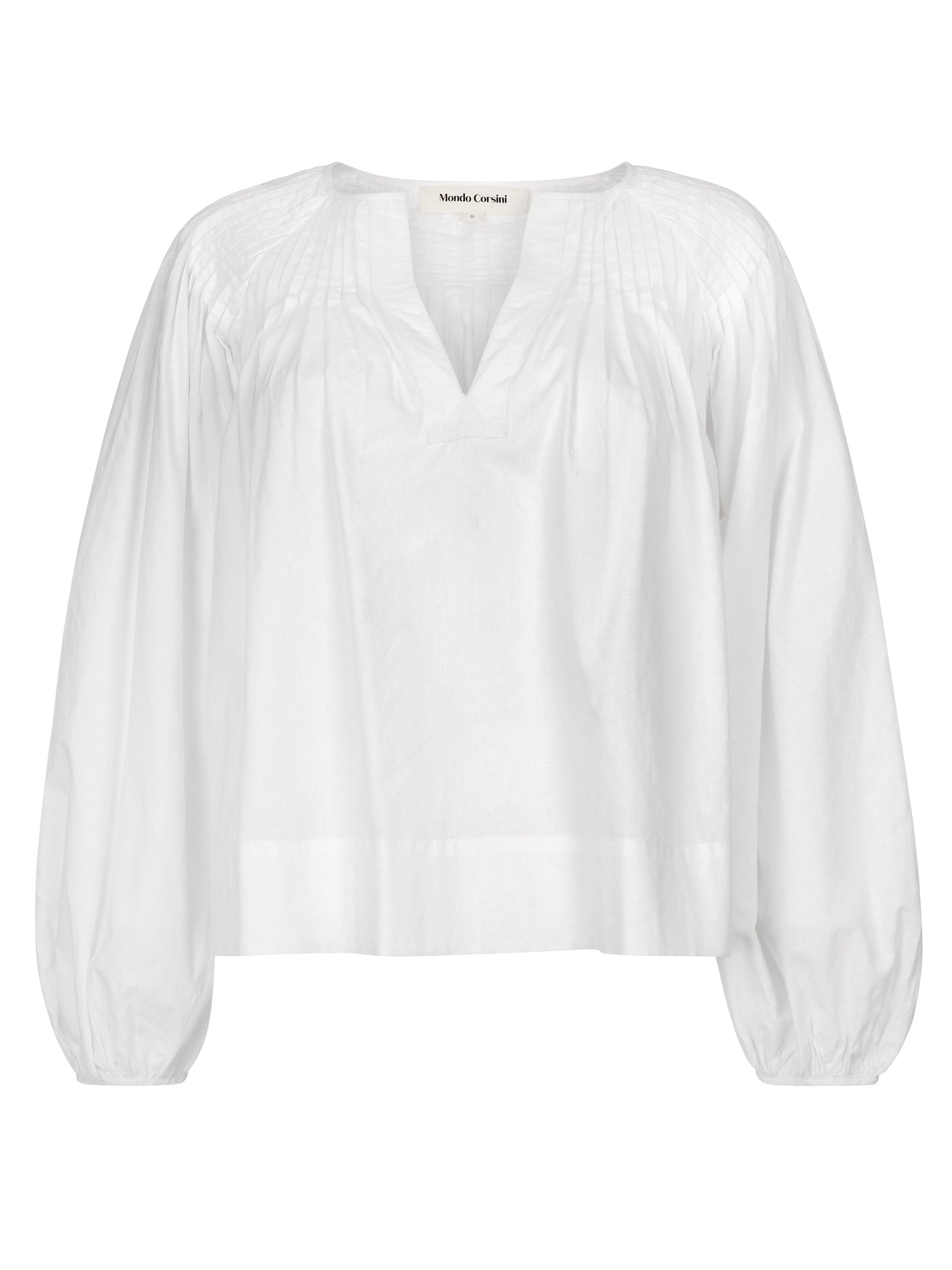 Pleated Elizabeth - White Dot Cotton Blouse