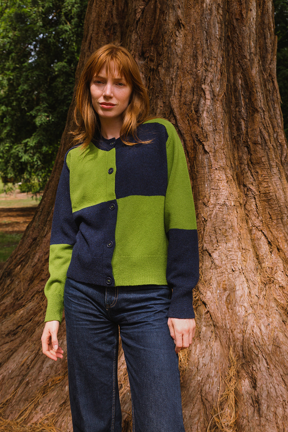 Check Cardigan - Moss