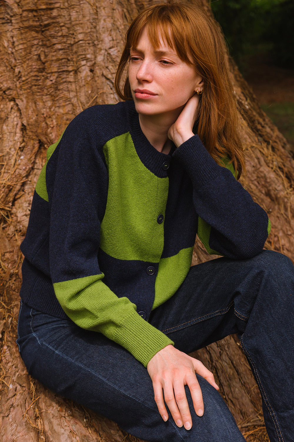 Check Cardigan - Moss