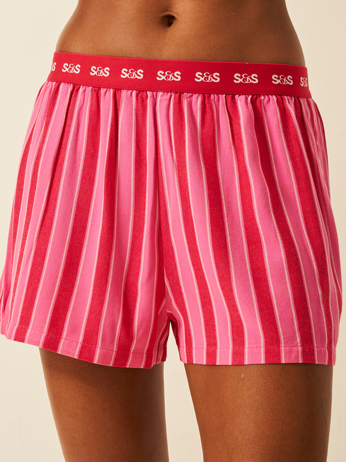 Soft Brushed Woven Pyjama Shorts - Candy Pop Stripe