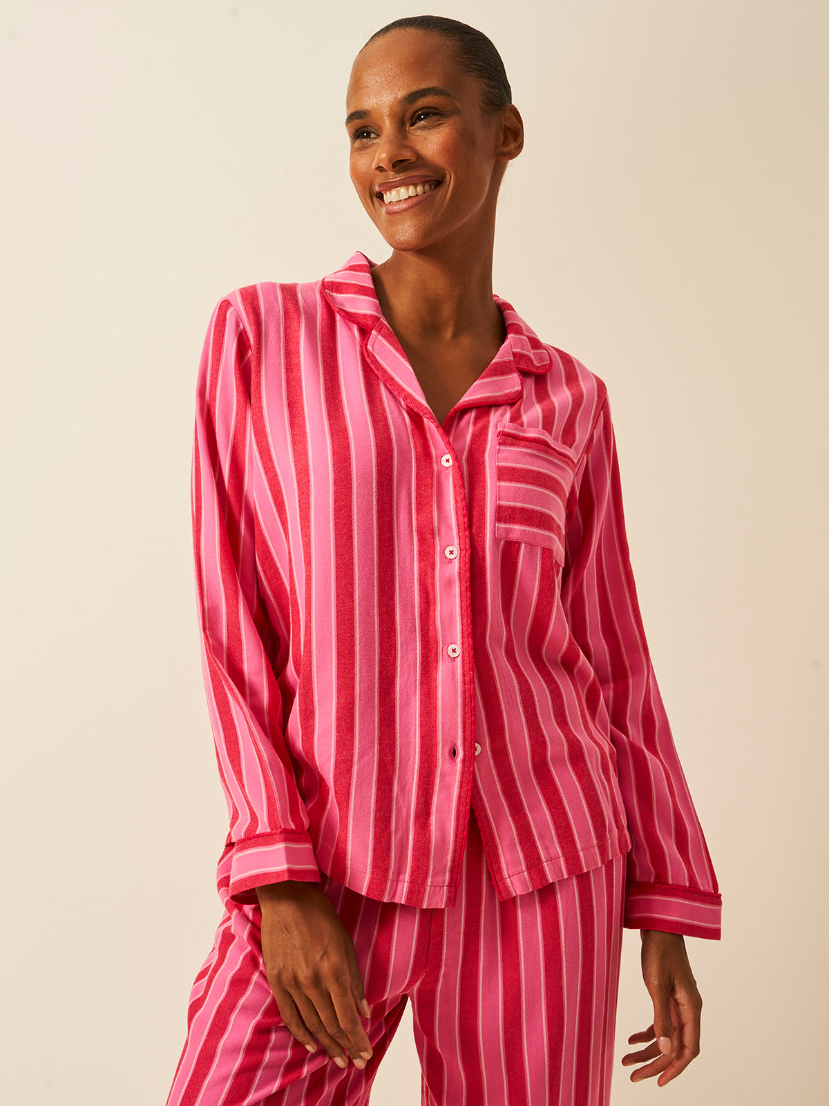 Soft Brushed Woven Pyjama Top - Candy Pop Stripe
