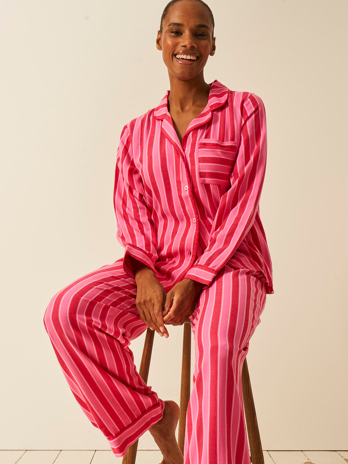 Soft Brushed Woven Pyjama Top - Candy Pop Stripe