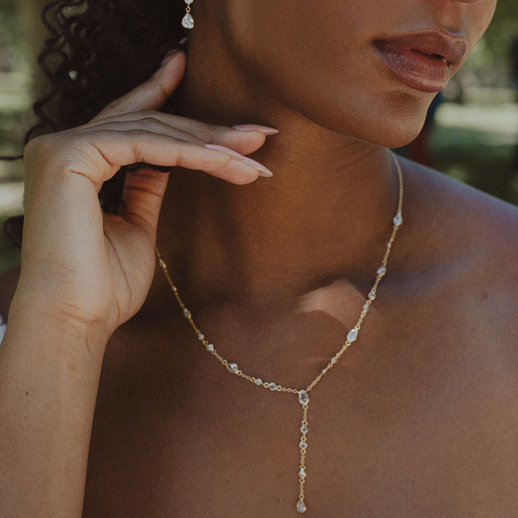 The Y Drop Necklace in Zirconia