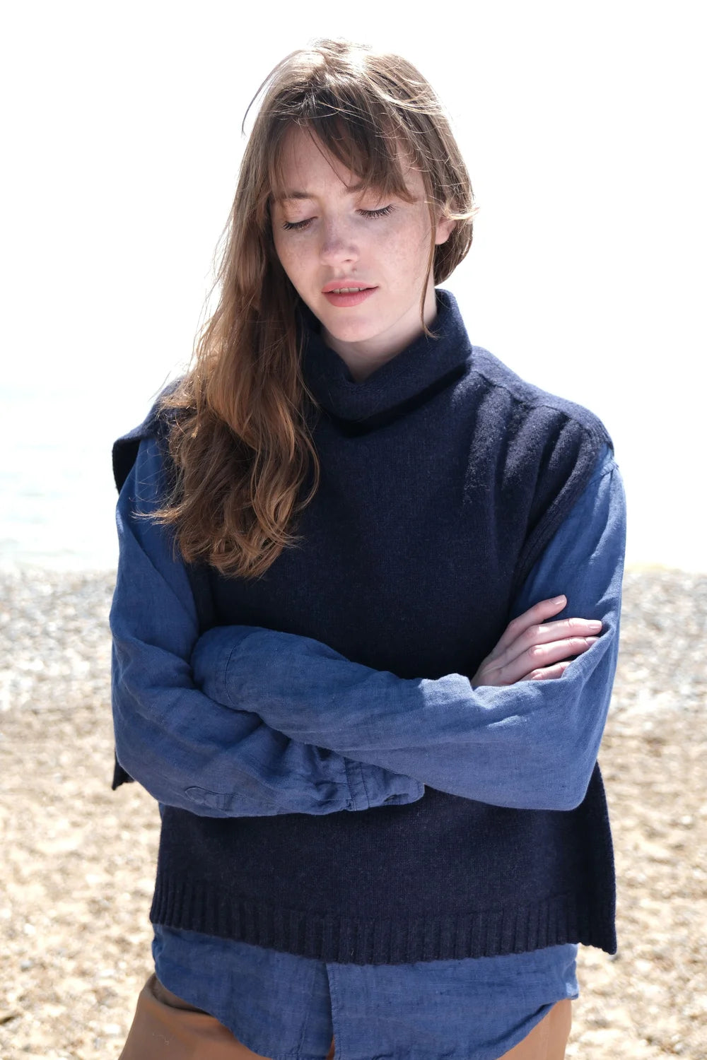 Funnel Neck Poncho in Indigo Melange