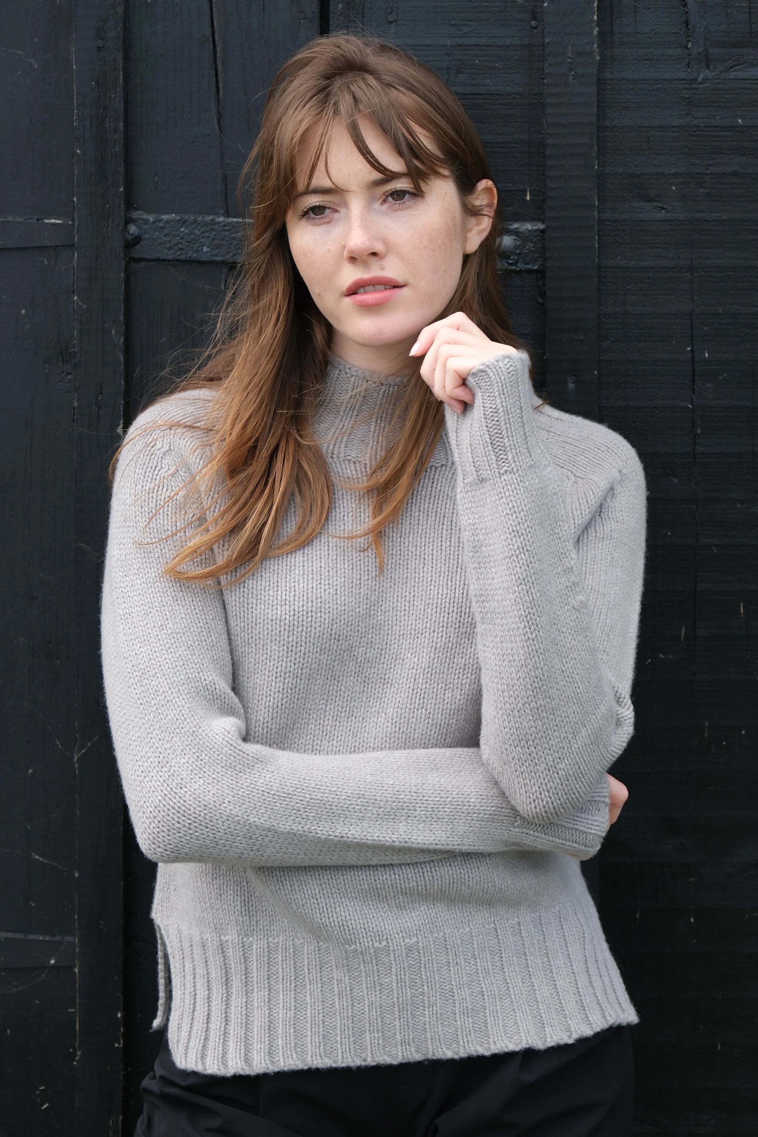 Chunky Swing Sweater With Split Hem in Drift