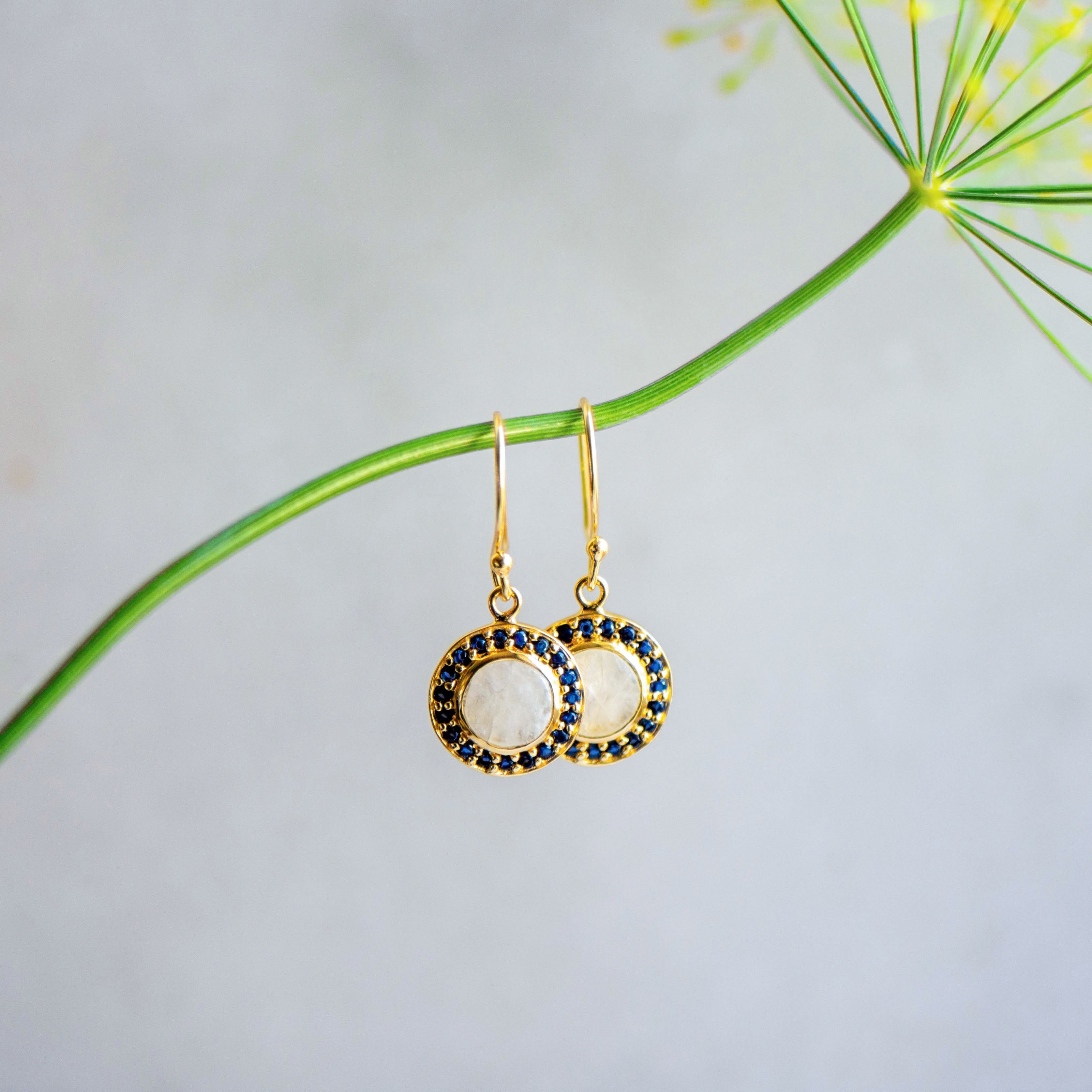 Carousel Drops in Moonstone and Sapphire Zirconia