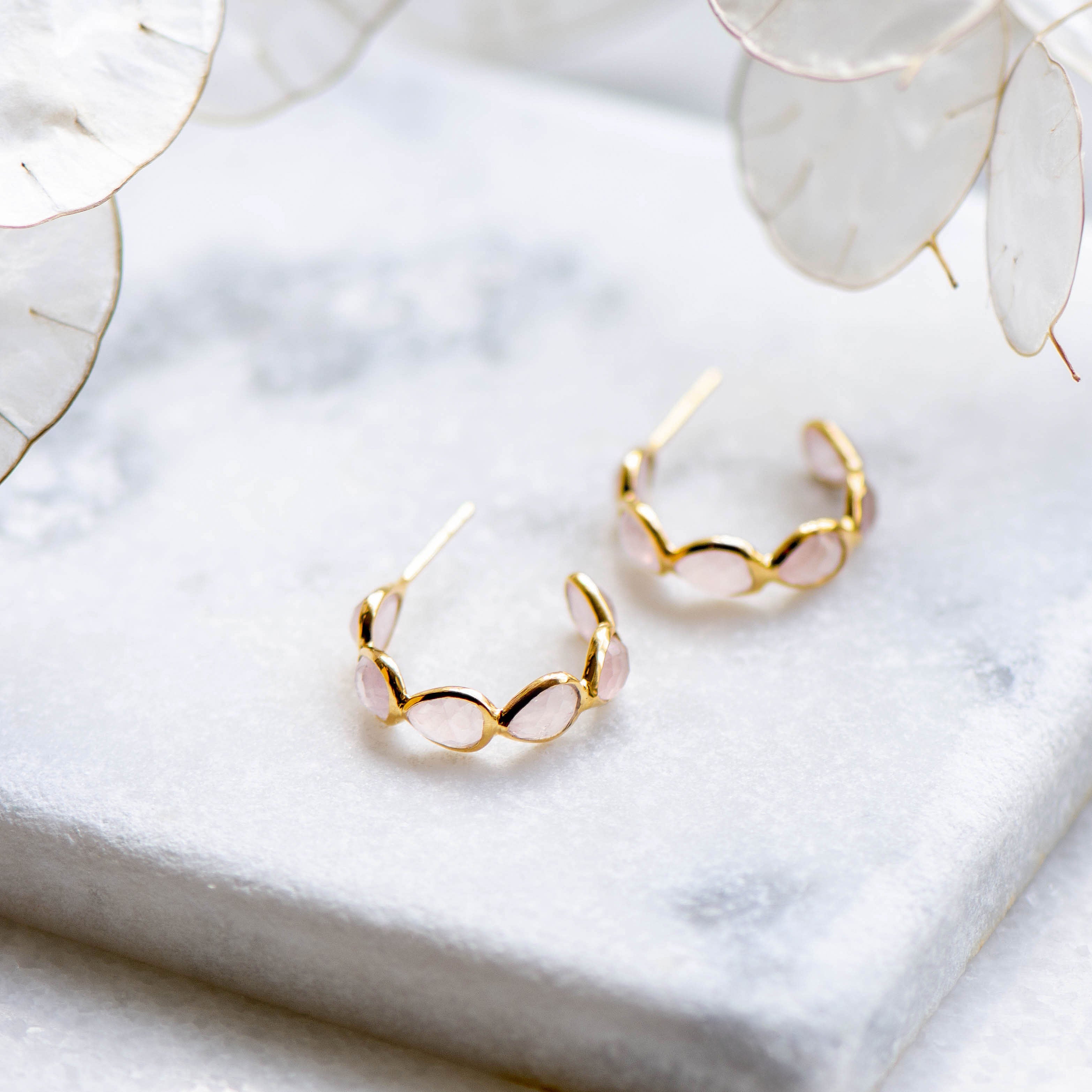 Mini Anna Hoops in Rose Quartz