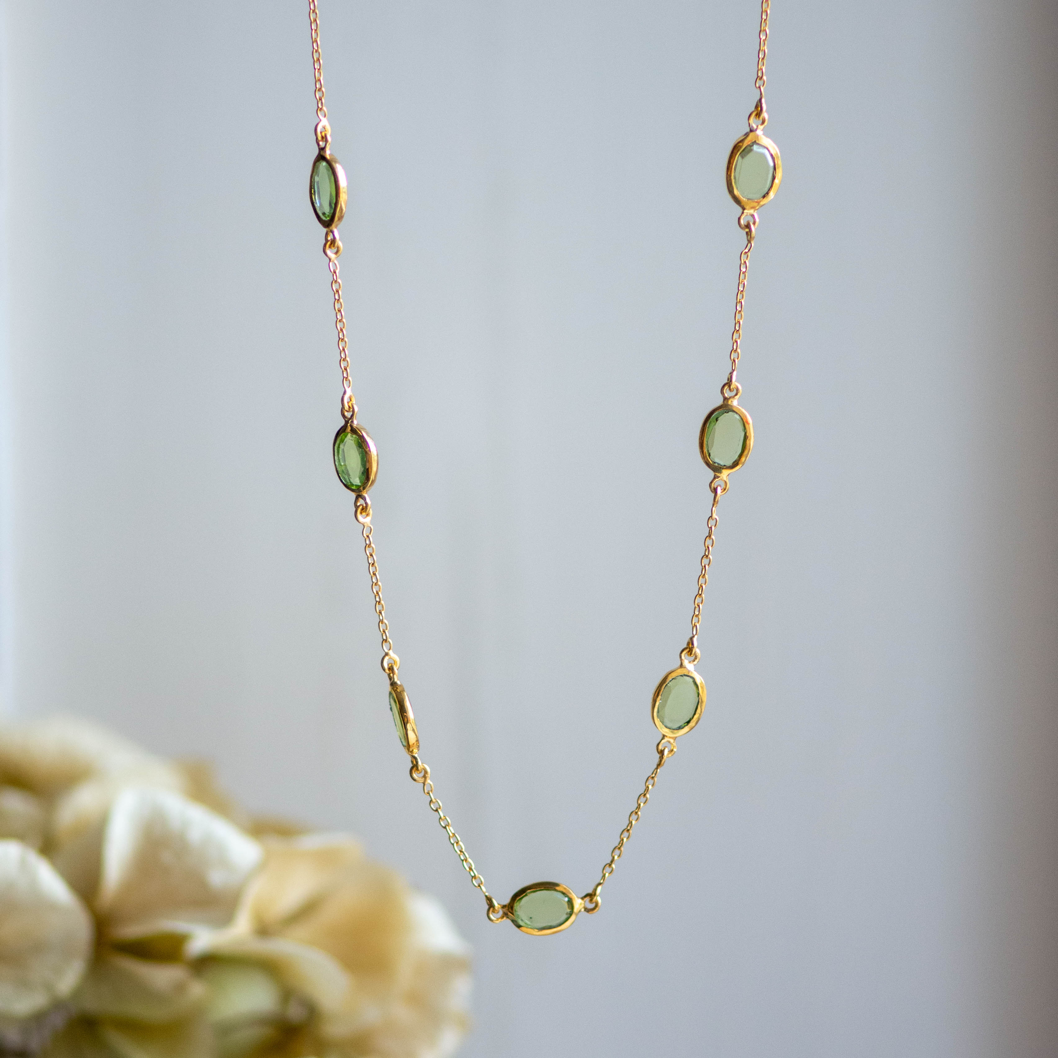 Marilyn Necklace and Trellis Earrings in Peridot