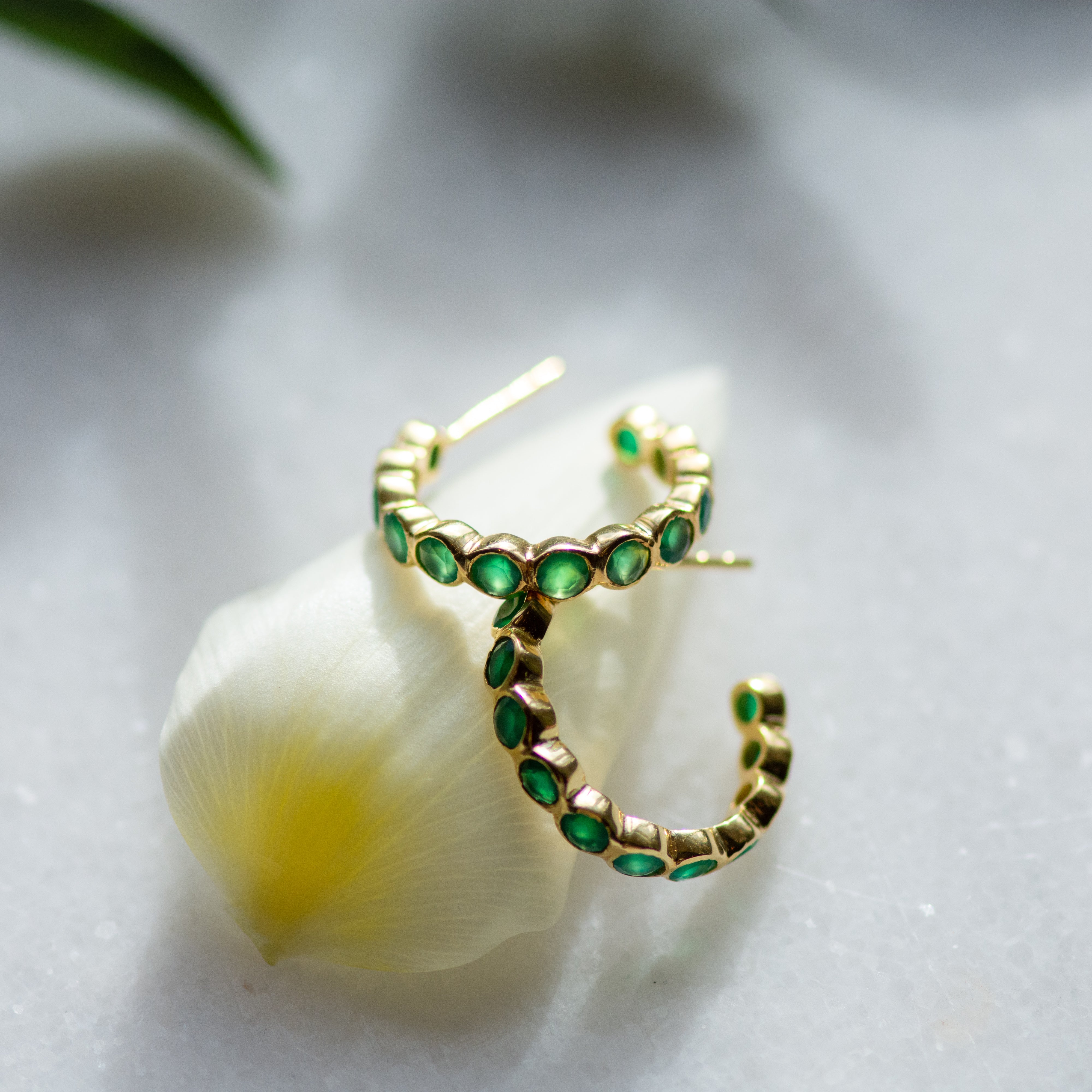 Green Onyx Gemstone Hoop Studs