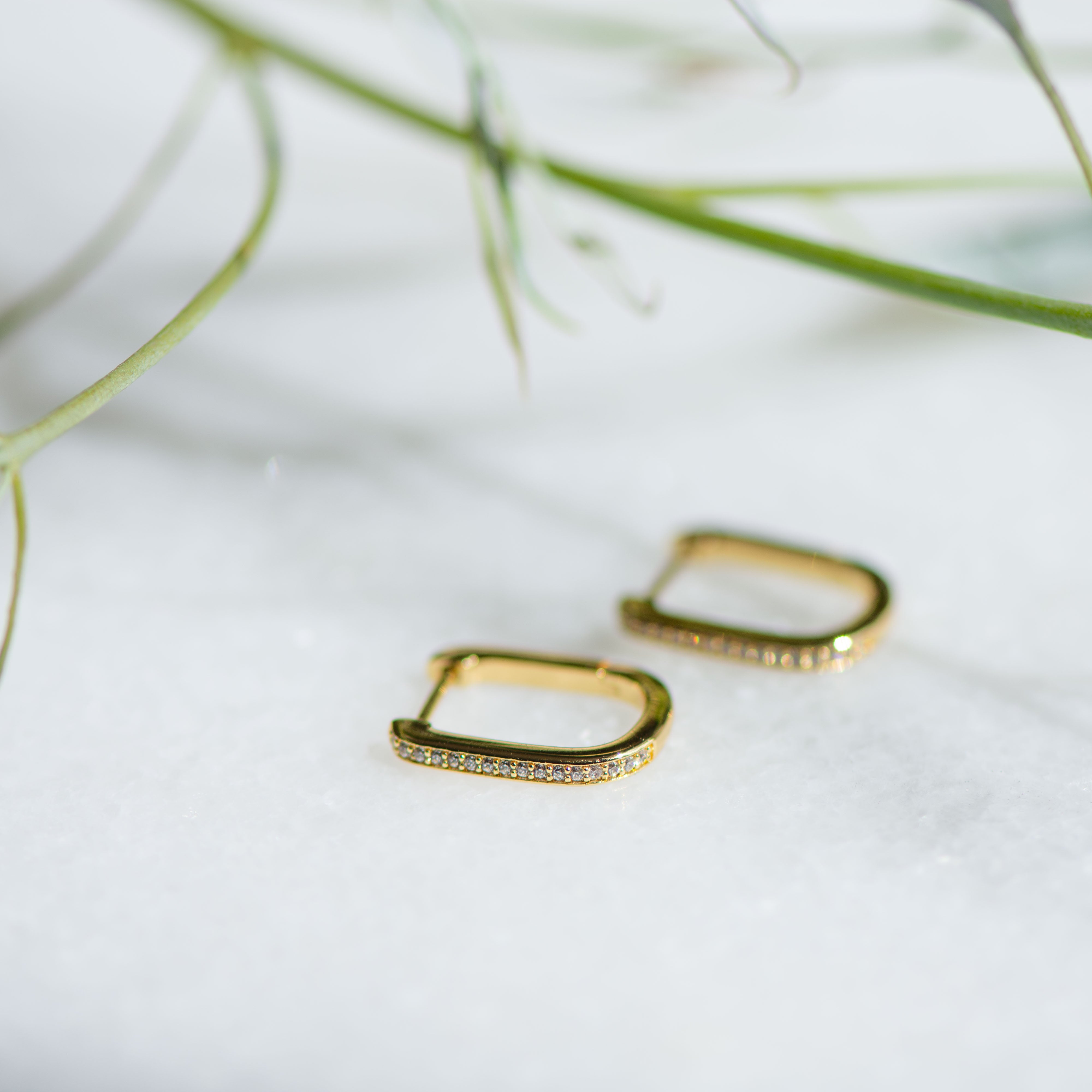 Oval Crystal Hoops in Gold