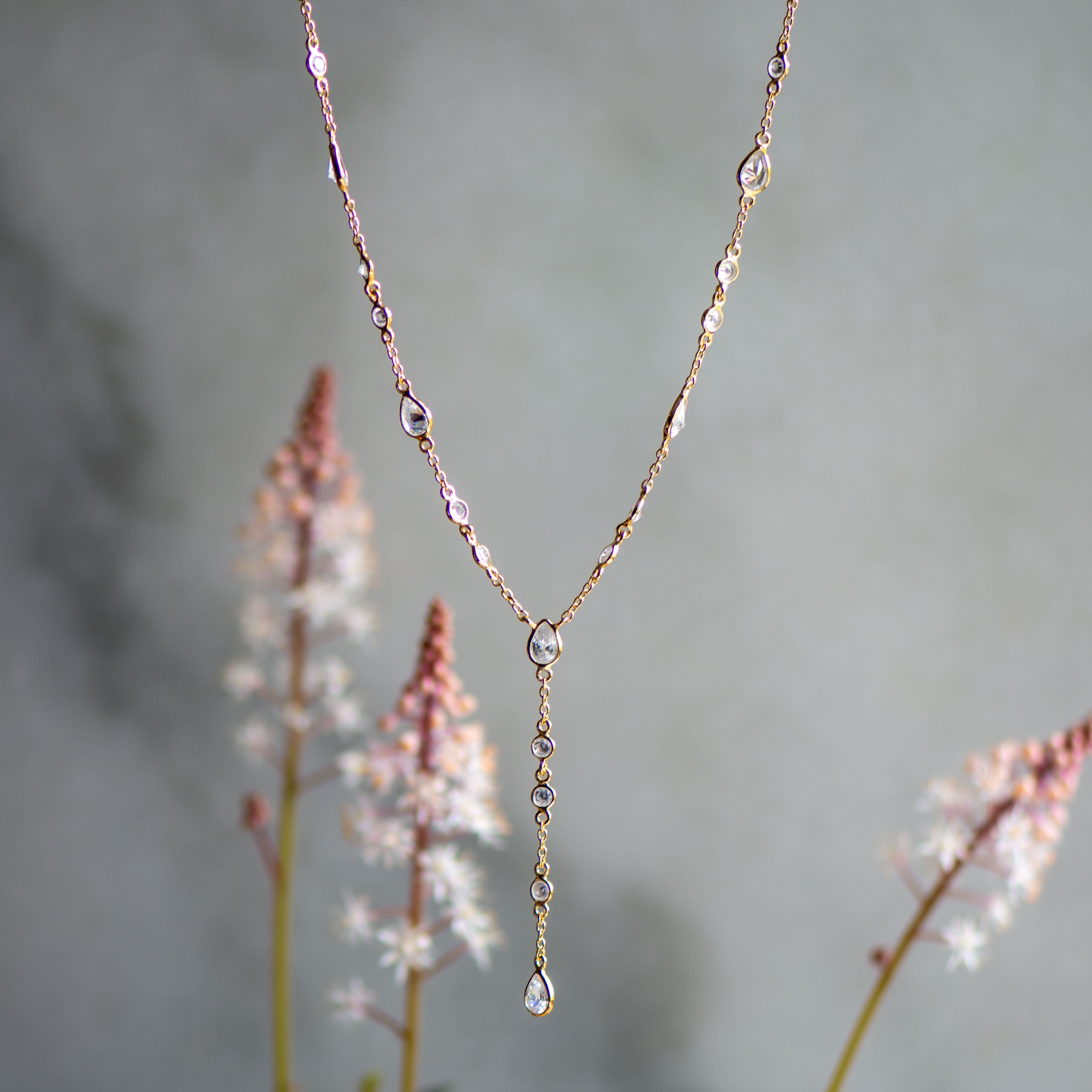 The Y Drop Necklace in Zirconia
