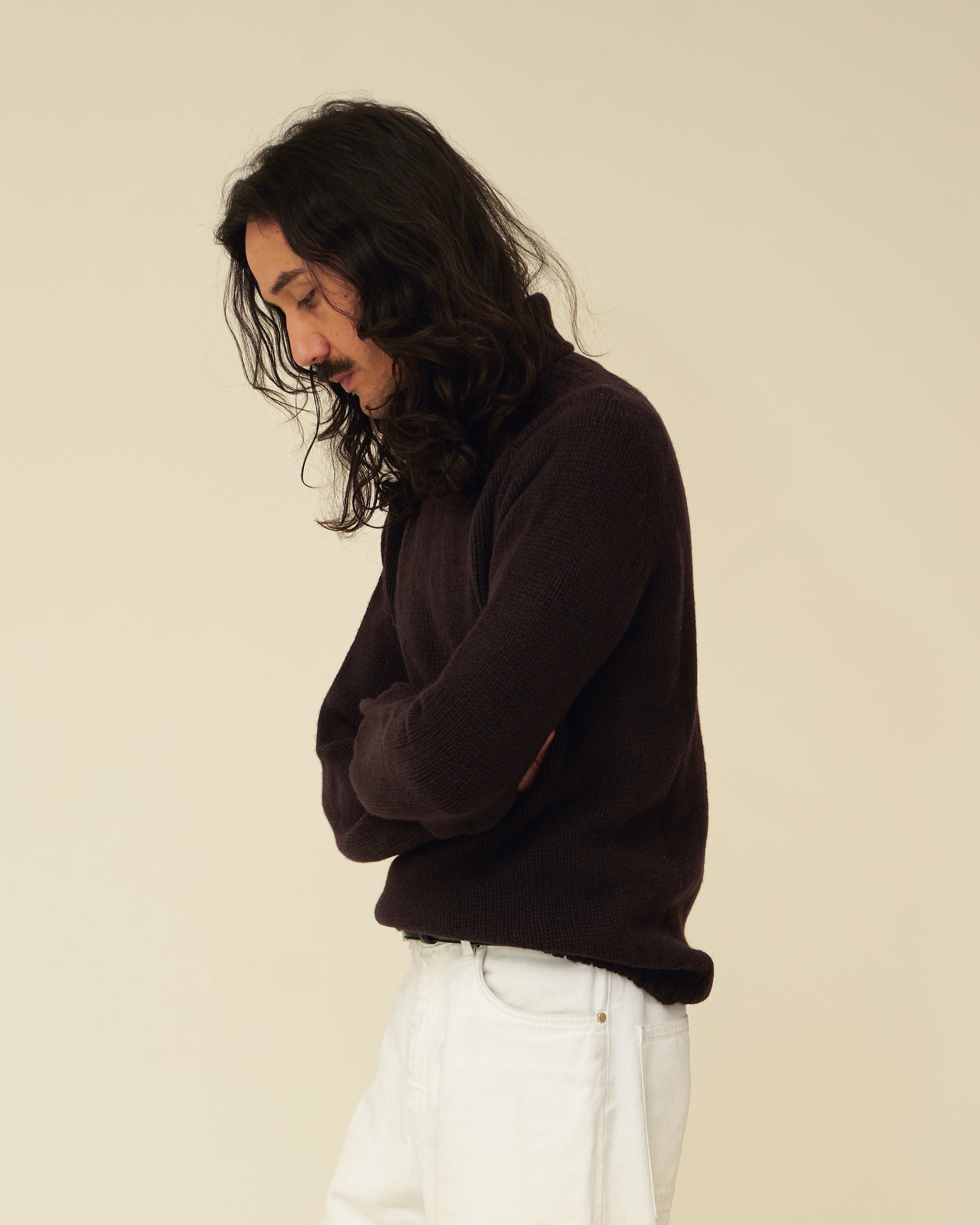 Chunky Merino Lambswool Roll Neck - Dark Brown (Knitted-to-Order)