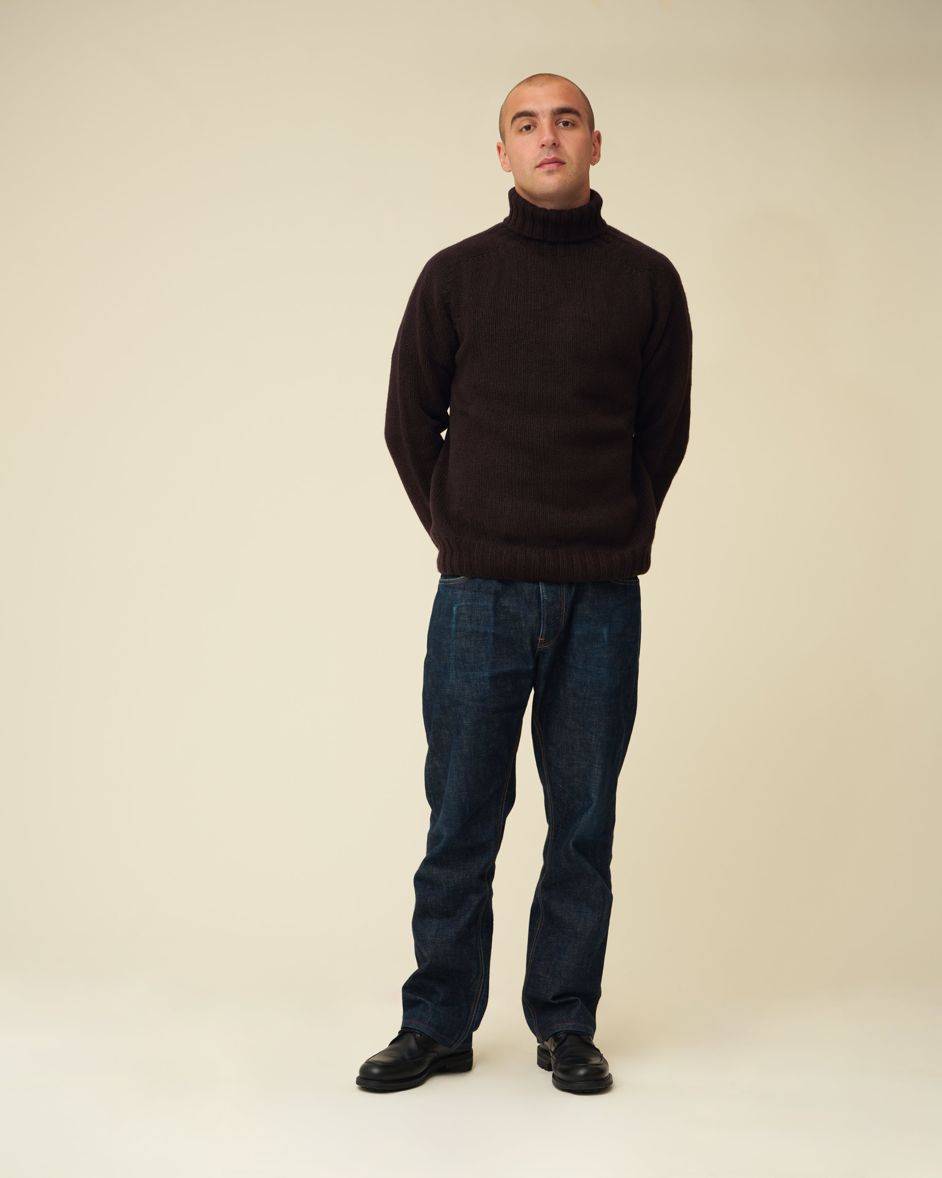 Chunky Merino Lambswool Roll Neck - Dark Brown