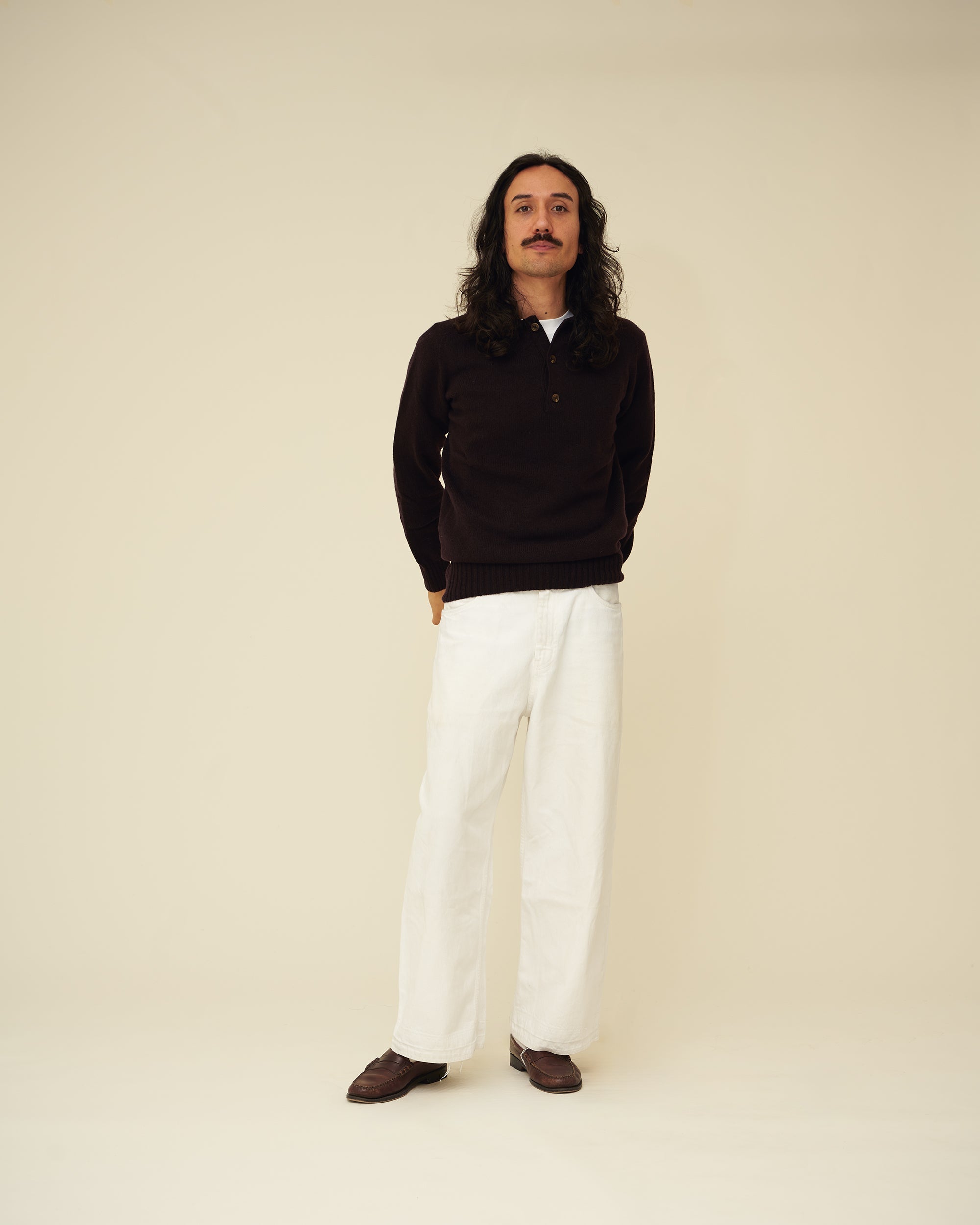 Merino Lambswool Rugby Jumper - Dark Brown (Knitted-to-Order)