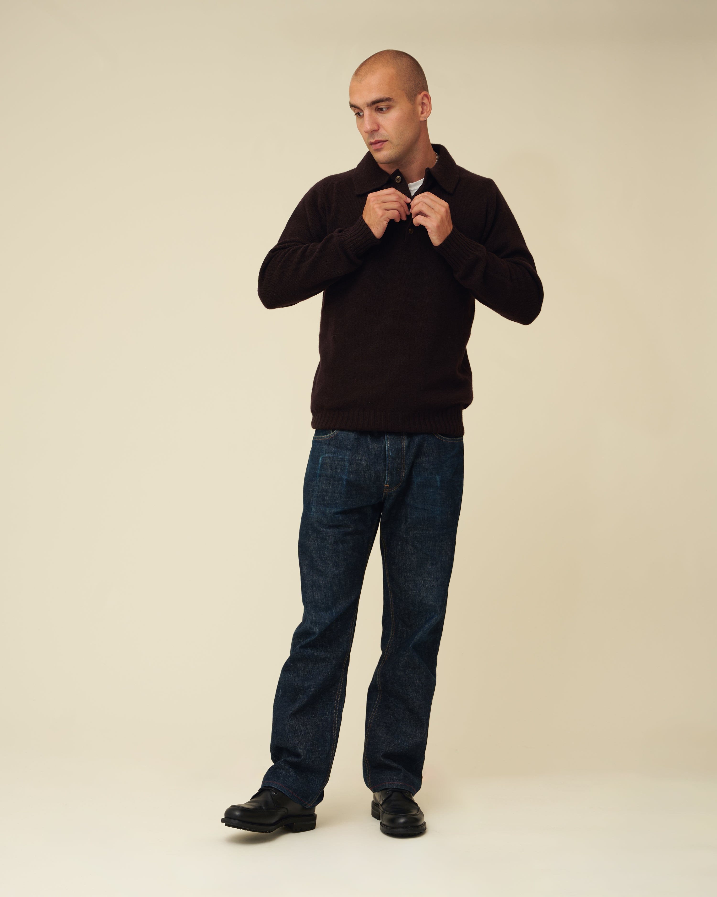 Merino Lambswool Rugby Jumper - Dark Brown