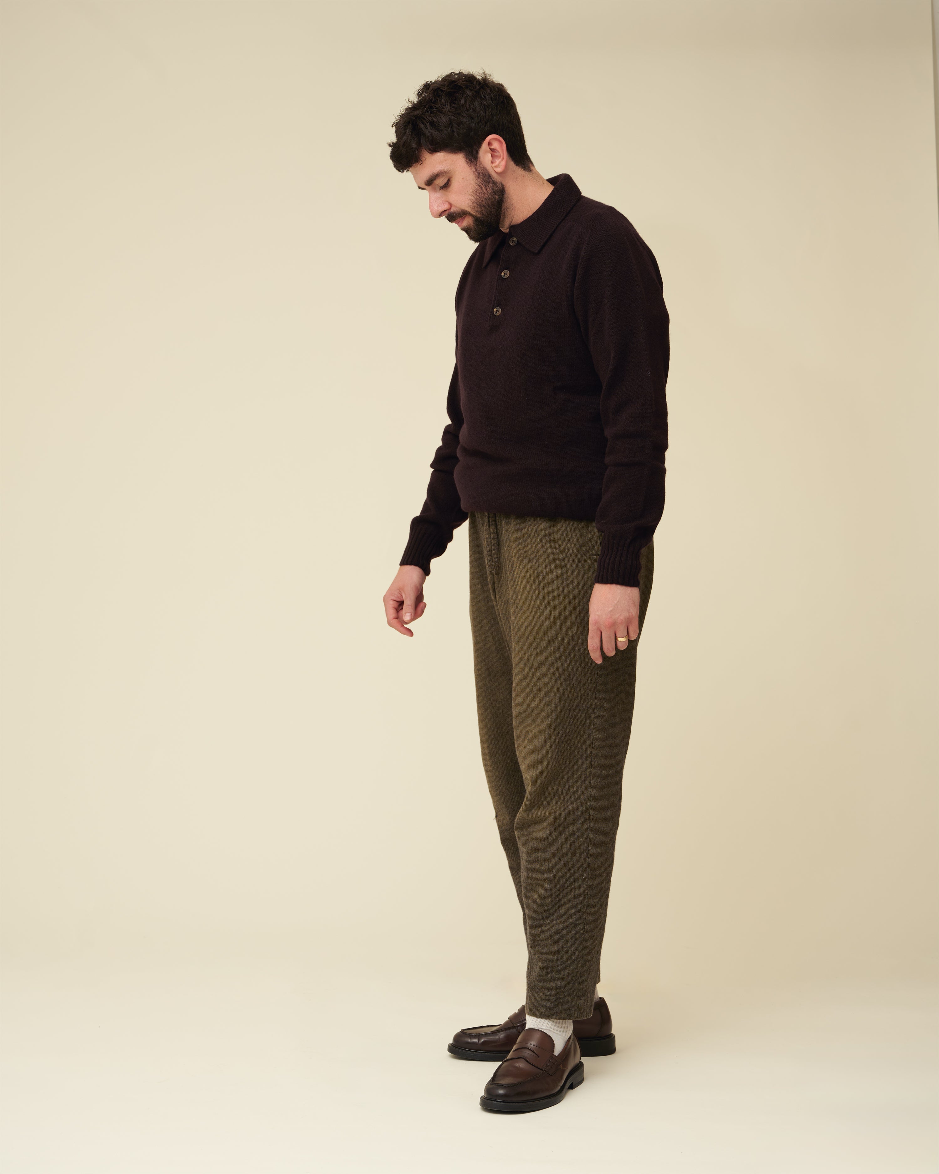 Merino Lambswool Rugby Jumper - Dark Brown (Knitted-to-Order)