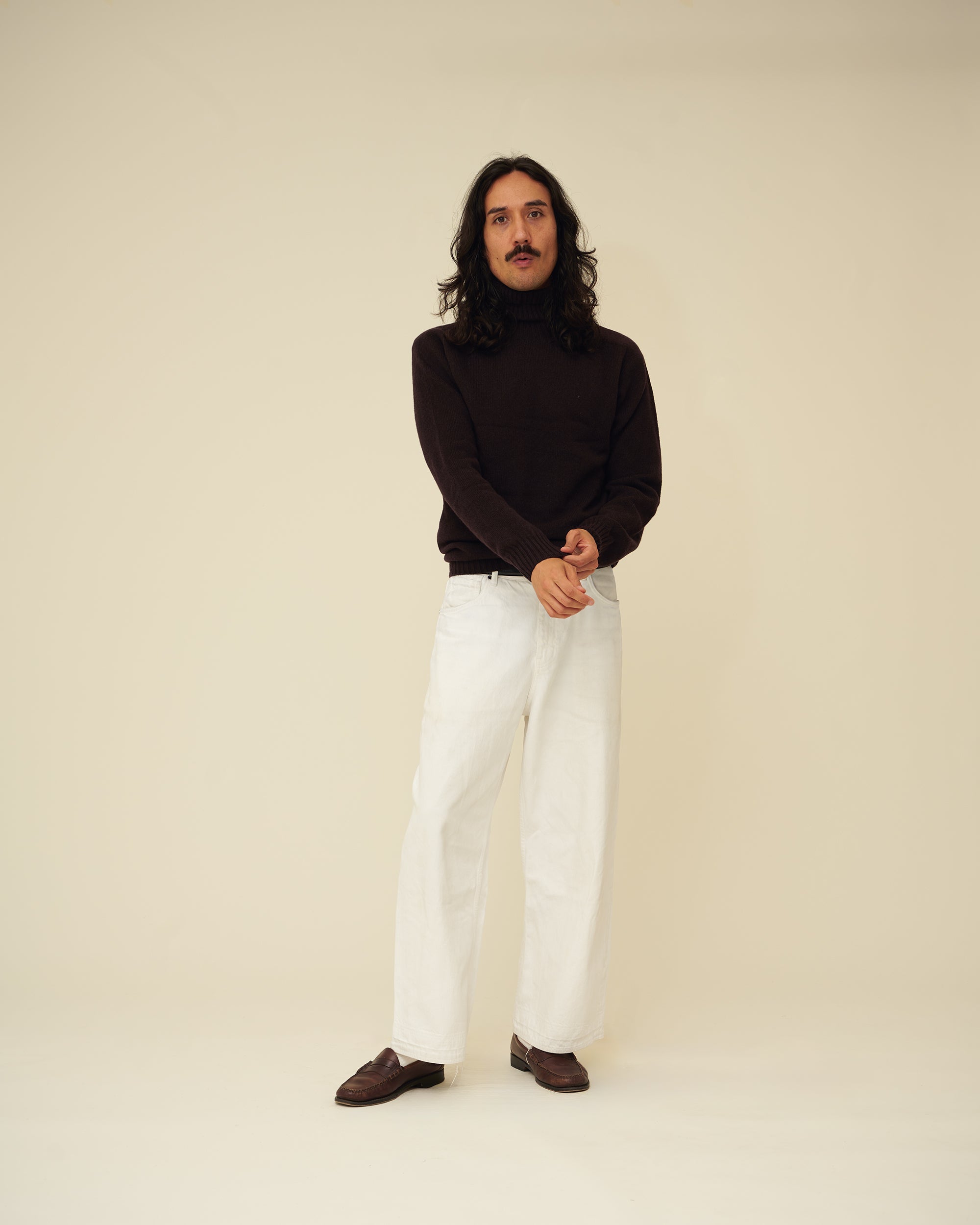 Merino Lambswool Roll Neck - Dark Brown