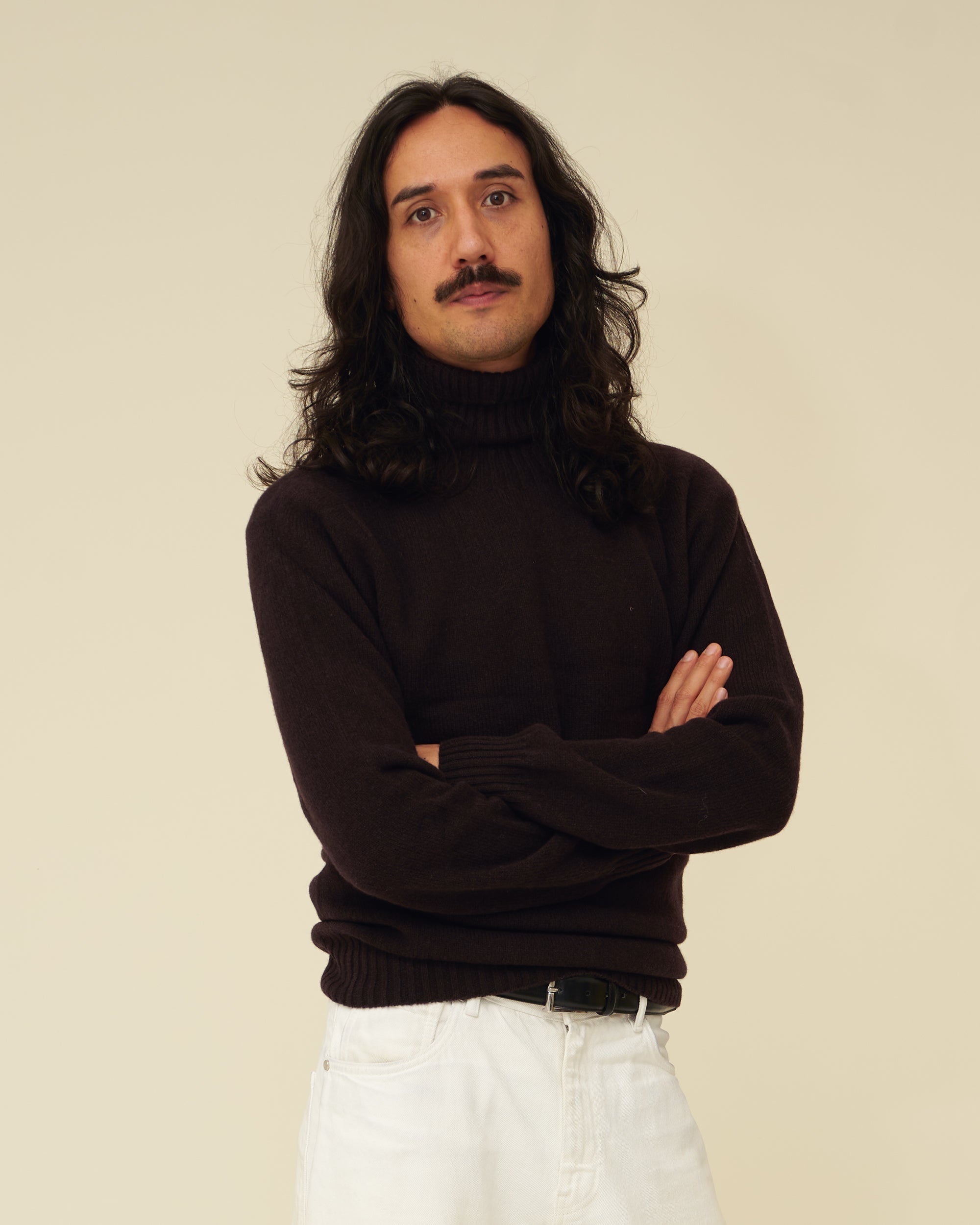 Merino Lambswool Roll Neck - Dark Brown (Knitted-to-Order)